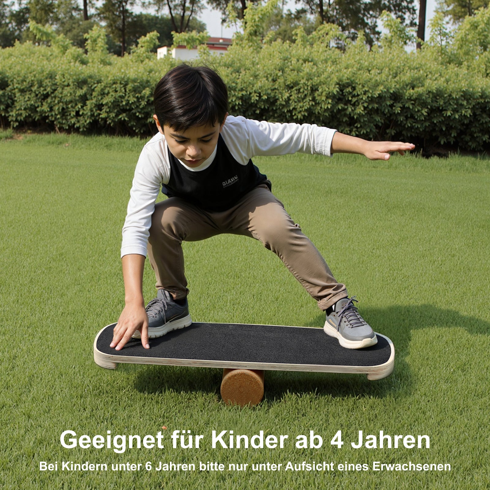 ROLLO Balance Board aus Holz mit Korkrolle – trainiert Gleichgewicht, Core und Koordination. Für Kinder ab 4 Jahren & Erwachsene, bis 160 kg belastbar