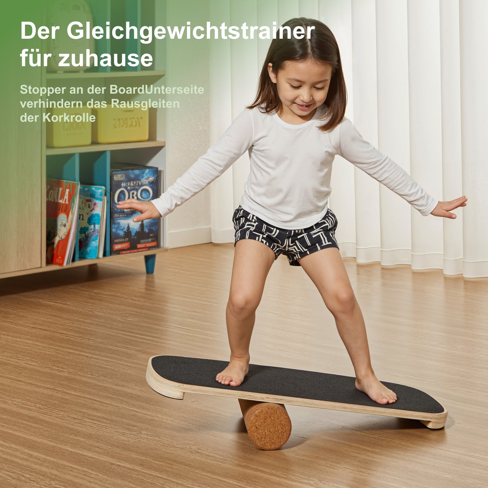 ROLLO Balance Board aus Holz mit Korkrolle – trainiert Gleichgewicht, Core und Koordination. Für Kinder ab 4 Jahren & Erwachsene, bis 160 kg belastbar
