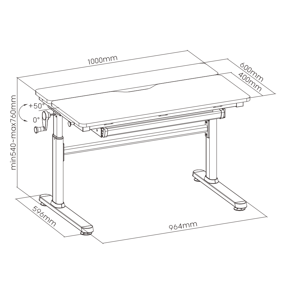 JANA Höhenverstellbarer Computertisch für Jugendliche 100x60 cm, neigbar bis 50°, mit Schublade, ergonomisch, Weiß