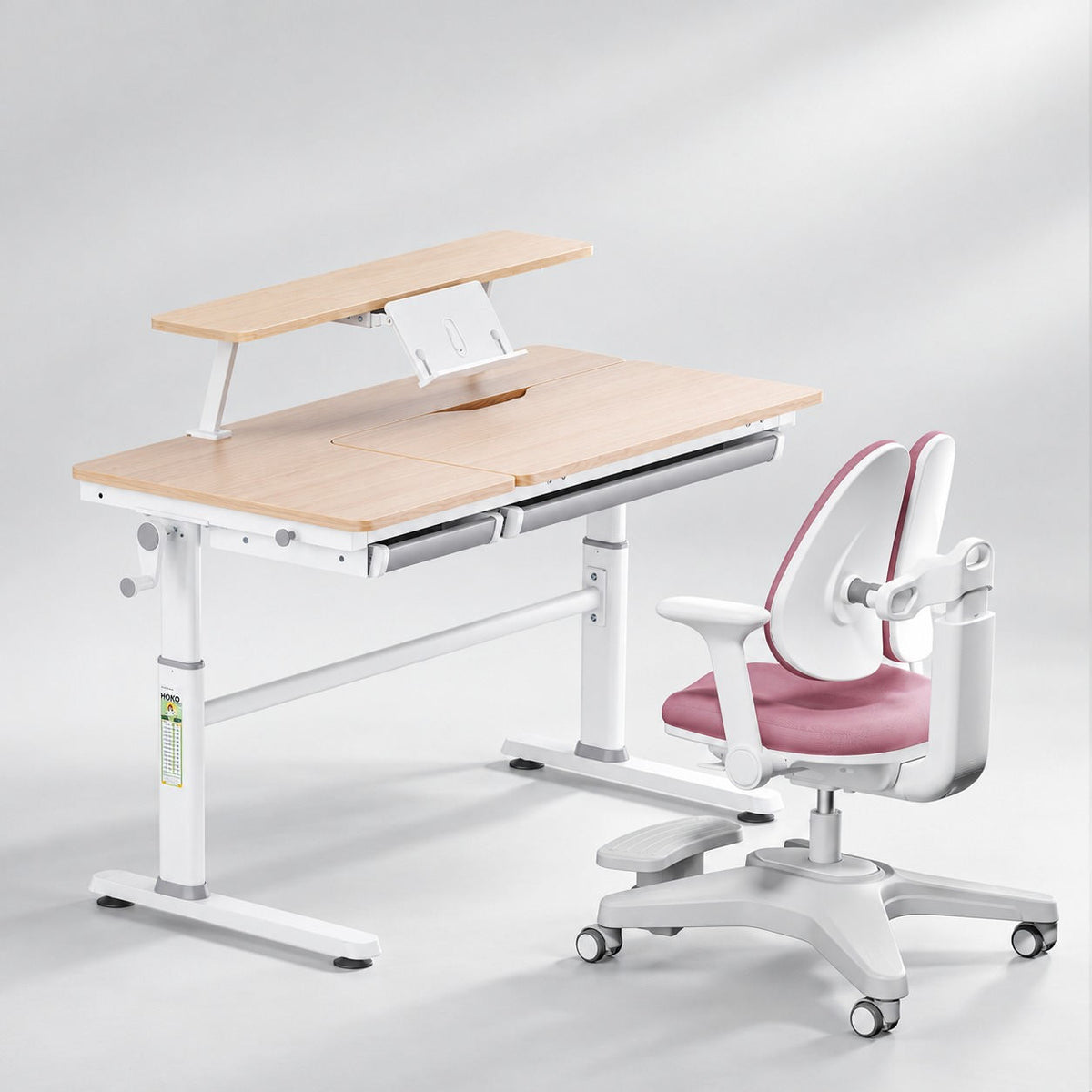 HOKO Höhenverstellbares Kinderschreibtisch-Set 120x60 cm mit ergonomischem Kinderstuhl mit Rollen