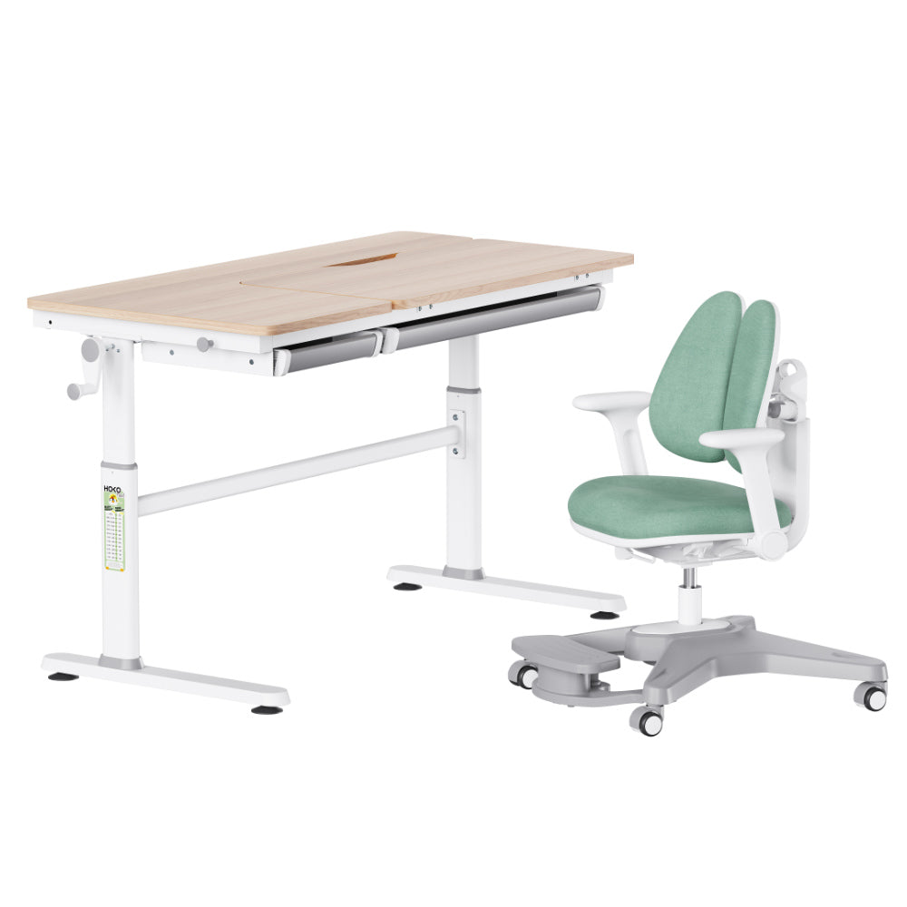 CELIN & ANTON Adjustable Kids Desk & Chair Set – Height-Adjustable Desk in Wood Look with Rolling Chair