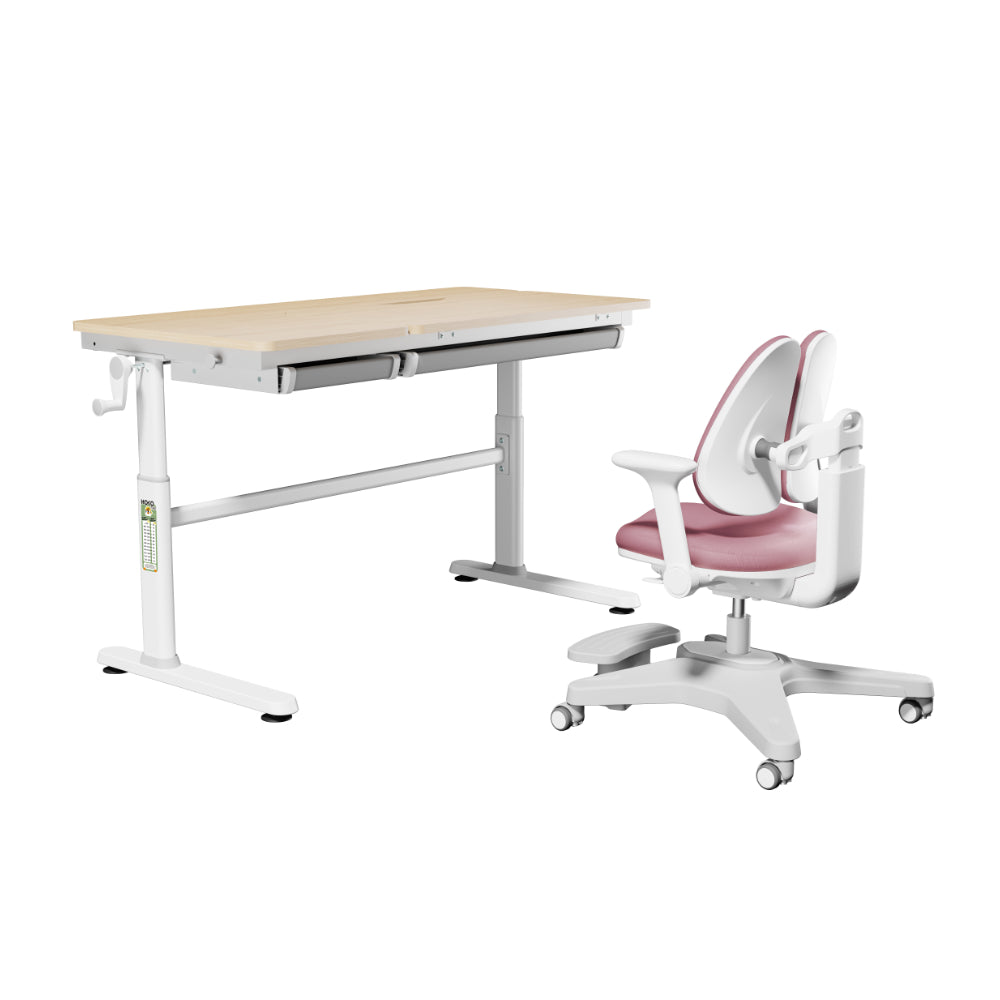 HOKO CELIN & ANKE Healthy Learning Set – Kinderschreibtisch in Holzoptik mit ergonomischem Kinderstuhl