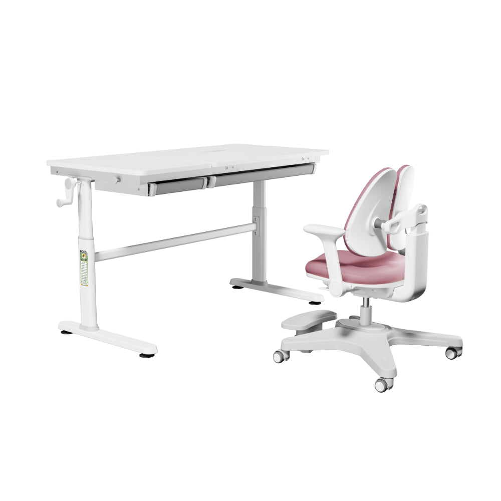 HOKO ELIN & ANKE Healthy Learning Set – White Children’s Desk with Ergonomic Kids’ Chair
