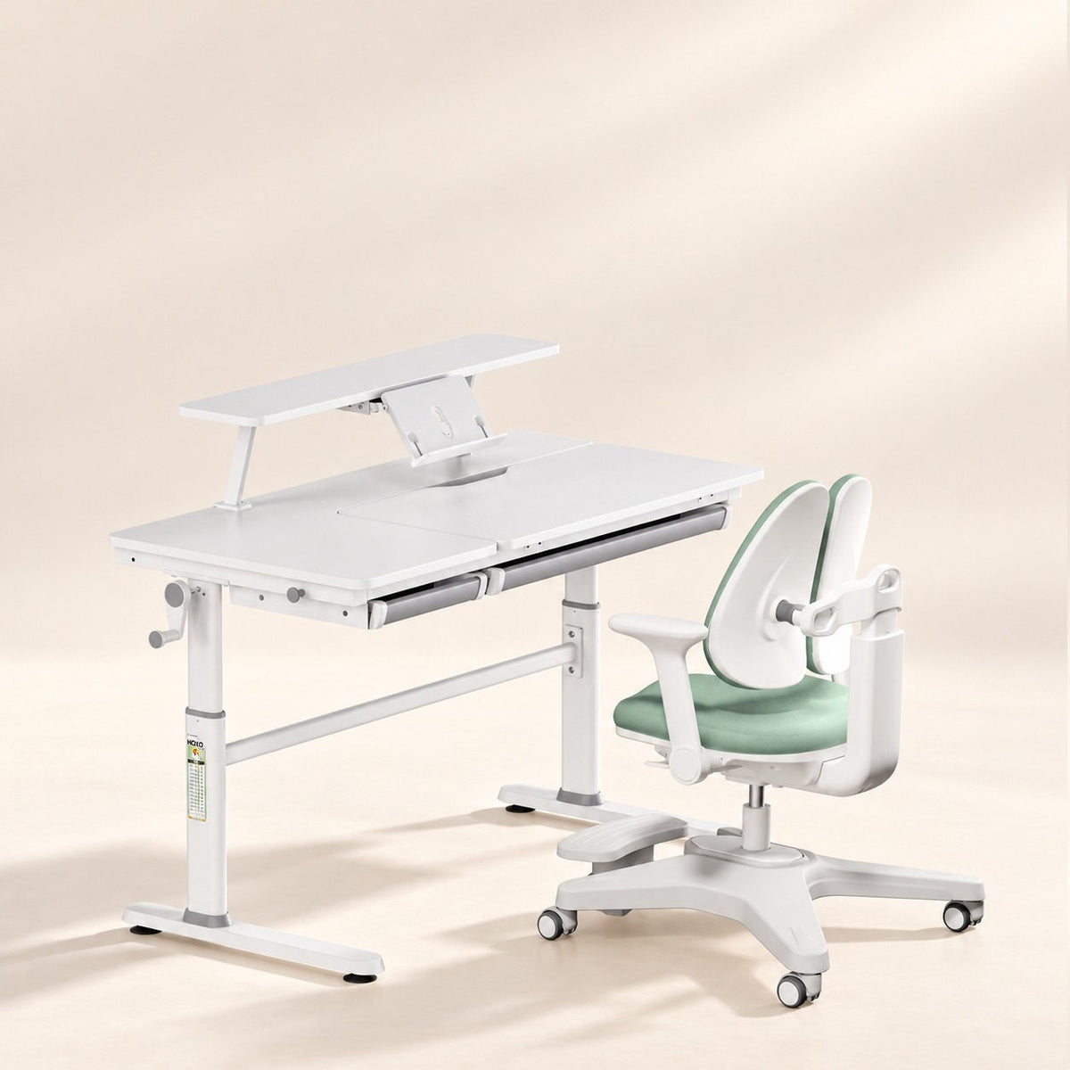 HOKO Höhenverstellbares Kinderschreibtisch-Set 120x60 cm mit ergonomischem Kinderstuhl mit Rollen