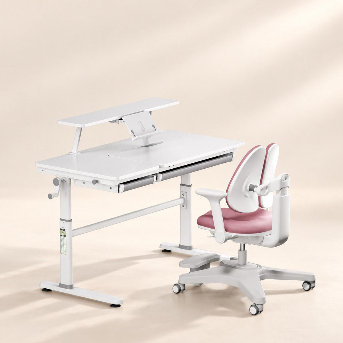 HOKO Höhenverstellbares Kinderschreibtisch-Set 120x60 cm mit ergonomischem Kinderstuhl mit Rollen