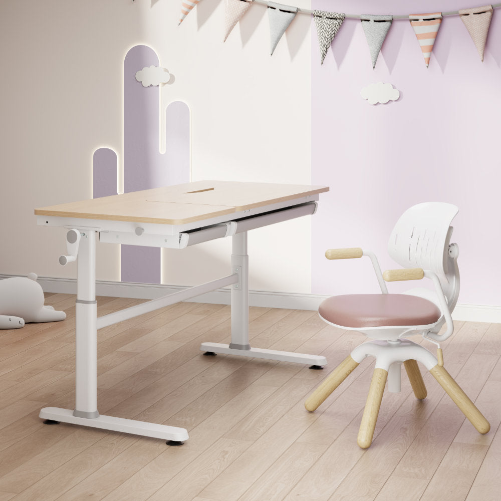 CELIN & LEVI / LAURA Schülerschreibtisch höhenverstellbar 120x60 cm + Lernstuhl – ergonomisches Kinder Lern-Set