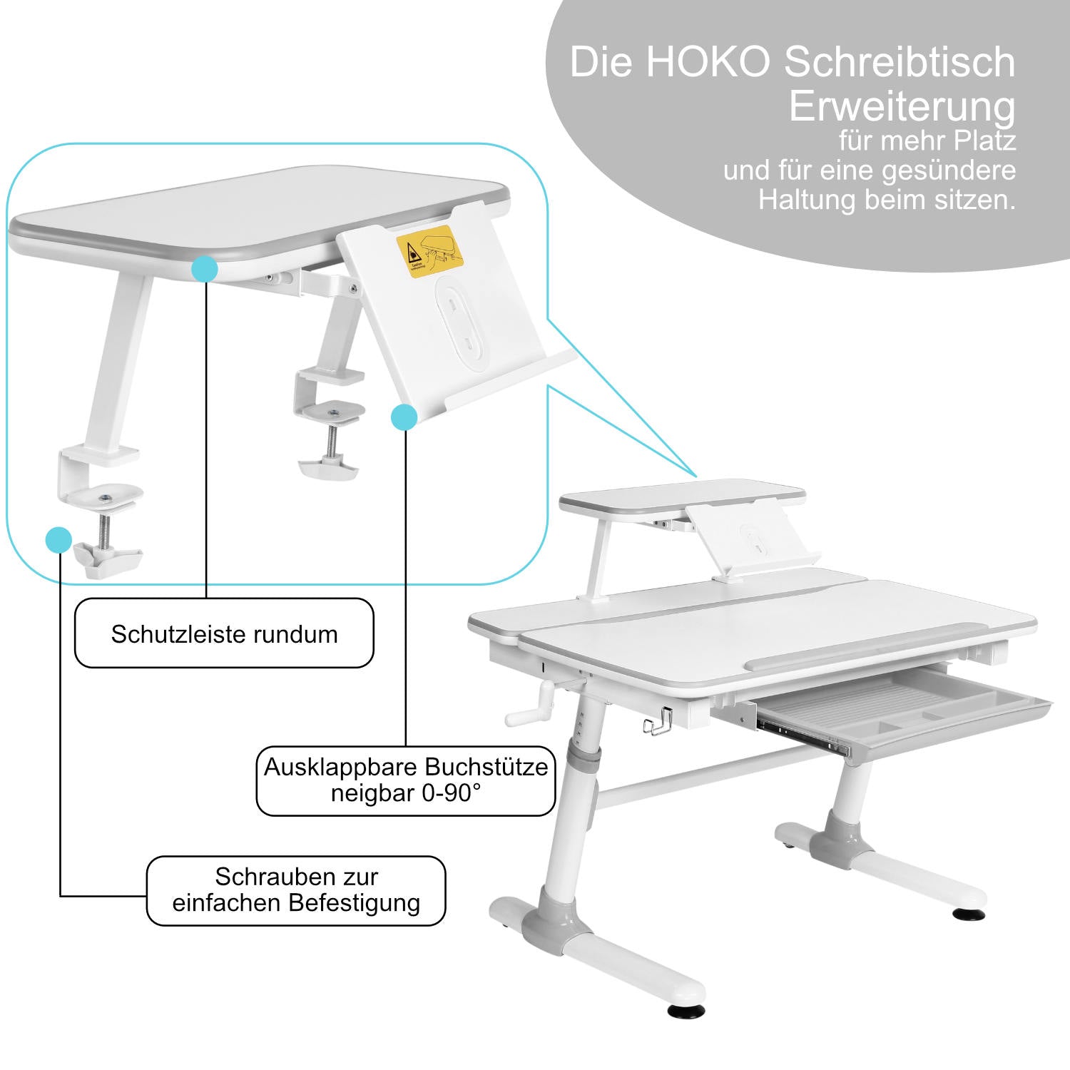 Schreibtischaufsatz, Schreibtisch Butler mit Buch-Halterung für Kinder Schreibtisch, Kinderzimmer Schreibtisch
