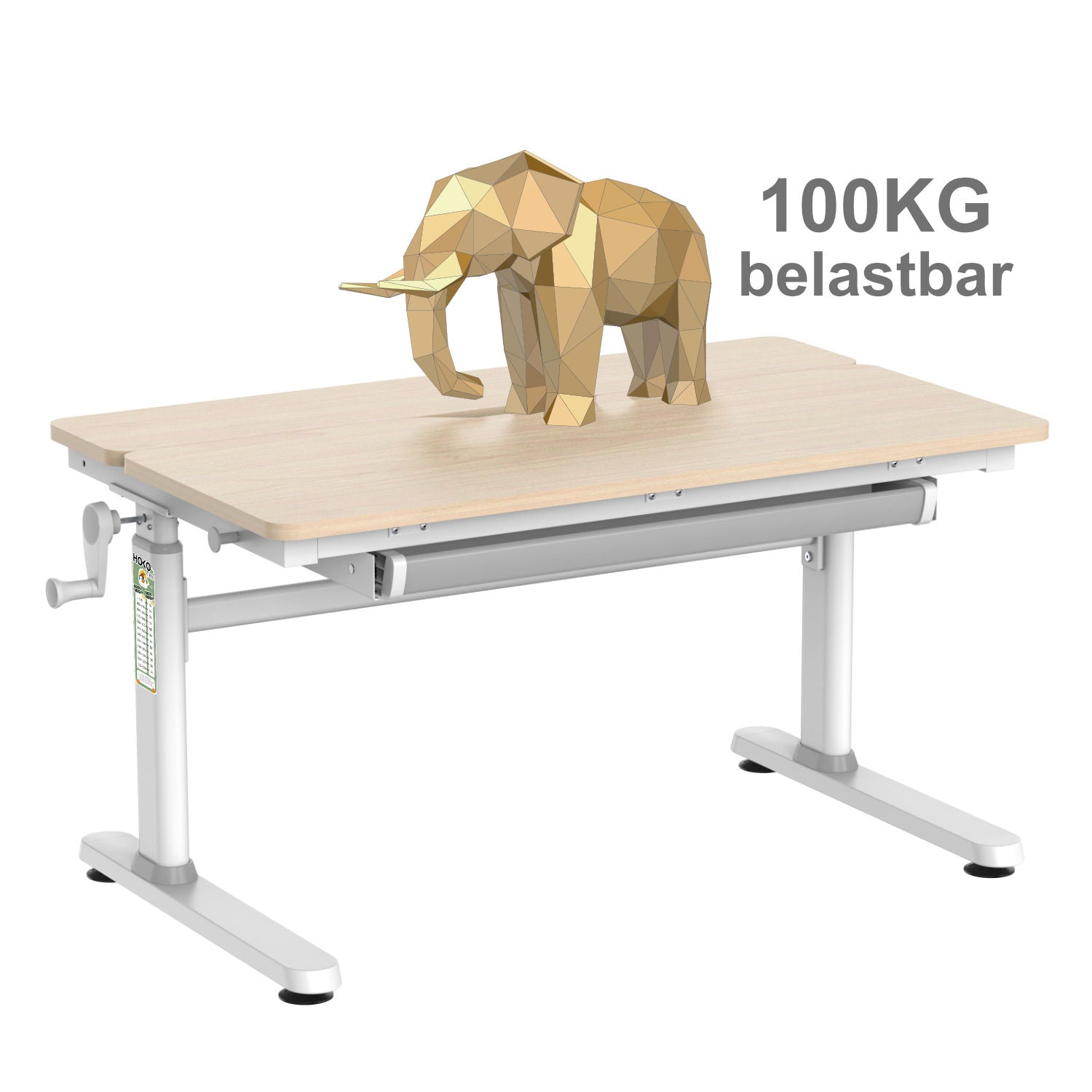 LUCA Height-Adjustable Student Desk – 100x60 cm, Tiltable Desktop with Integrated Drawer, Wood Look, Ideal for Small Kids' Rooms