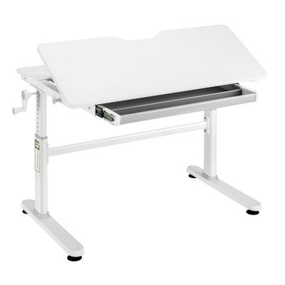 JANA Höhenverstellbarer Computertisch für Jugendliche 100x60 cm, neigbar bis 50°, mit Schublade, ergonomisch, Weiß