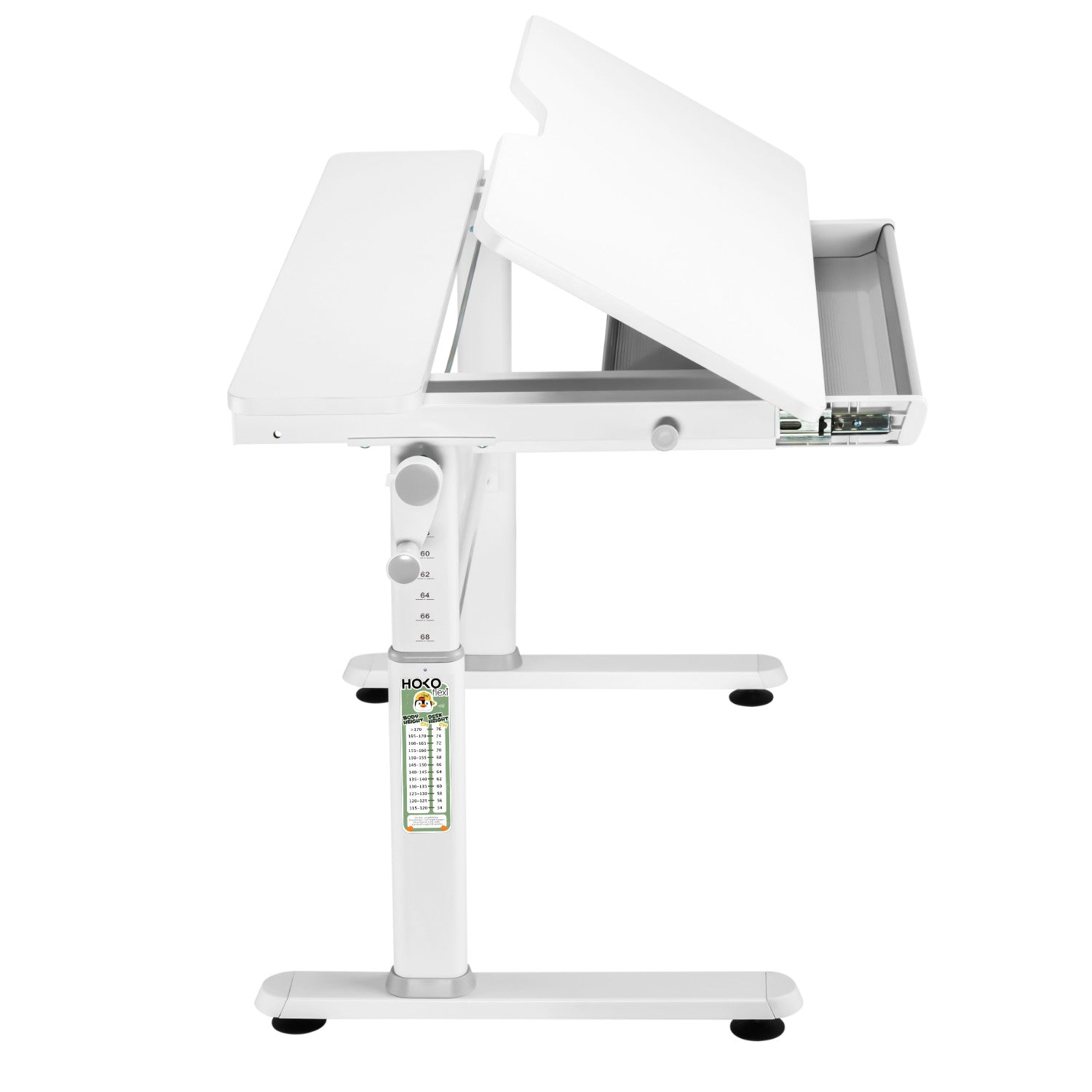 JANA Höhenverstellbarer Computertisch für Jugendliche 100x60 cm, neigbar bis 50°, mit Schublade, ergonomisch, Weiß