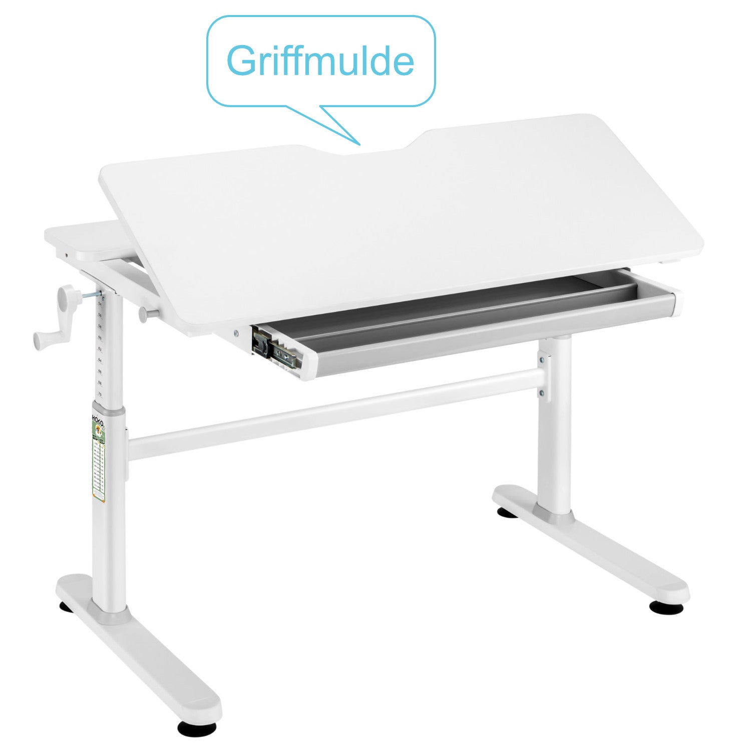 JANA Höhenverstellbarer Computertisch für Jugendliche 100x60 cm, neigbar bis 50°, mit Schublade, ergonomisch, Weiß