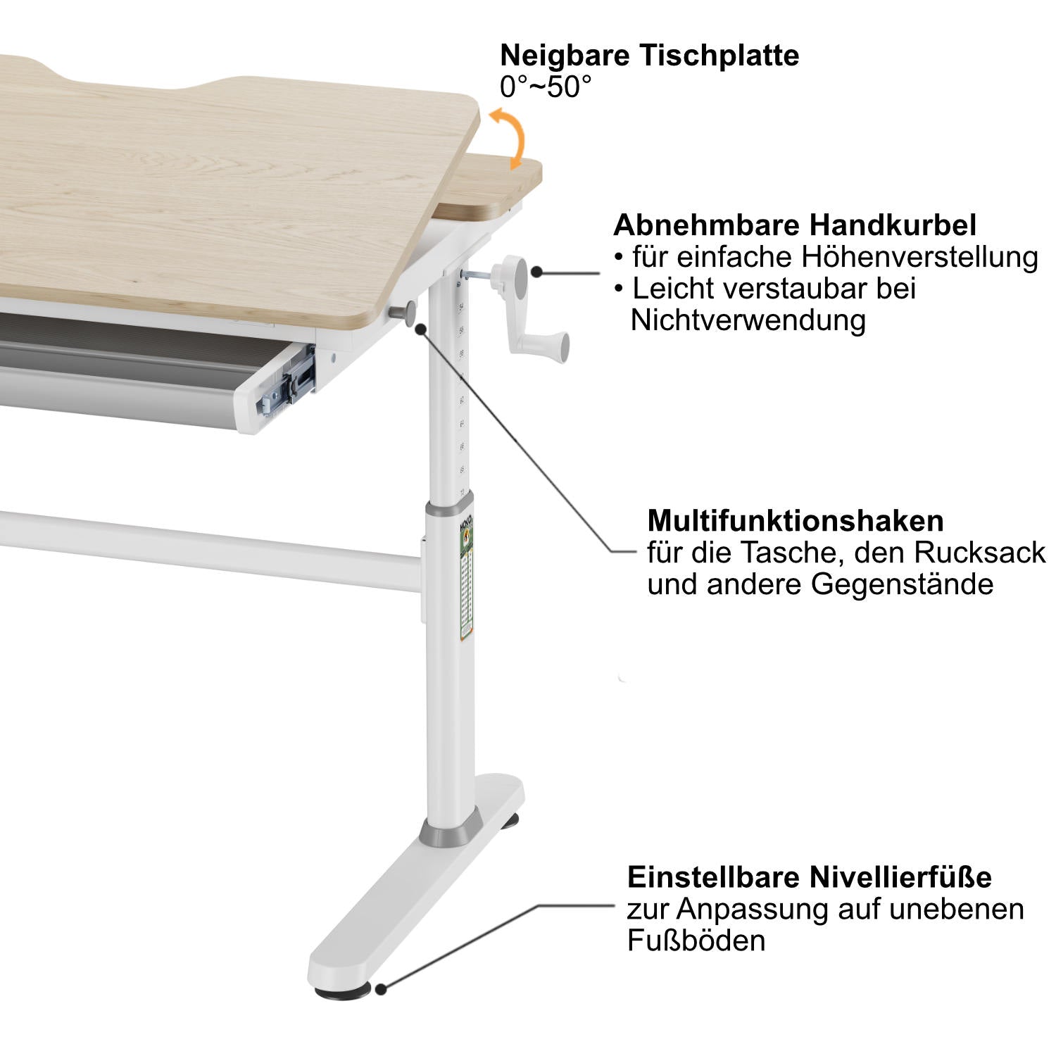 CELIN & ANKE Höhenverstellbares Kinderschreibtisch-und-Stuhl-Set – Mitwachsender Schreibtisch in Holz-Optik mit bequemem Rollstuhl