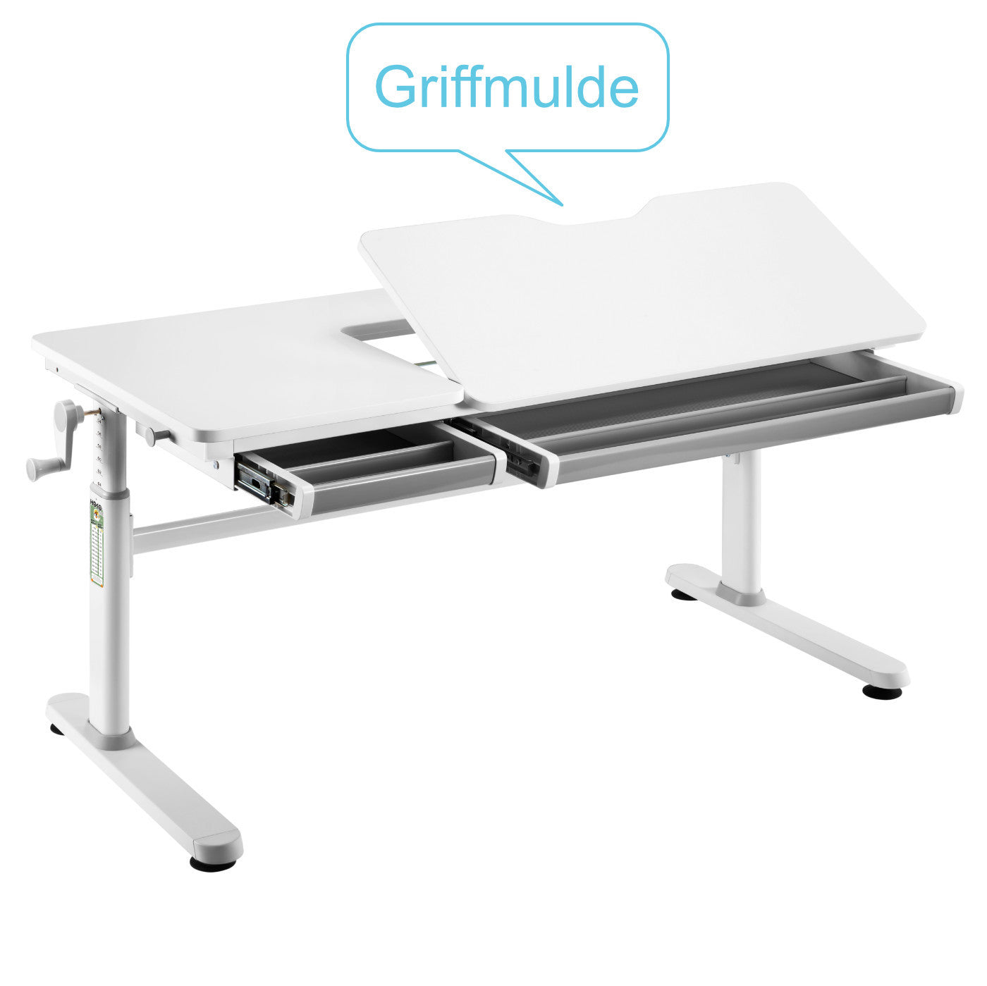 ELIN Kinderschreibtisch höhenverstellbar 120x60 cm – mit neigbare Tischplatte & Schublade, ergonomisch, für Kinder & Jugendliche, in Weiß
