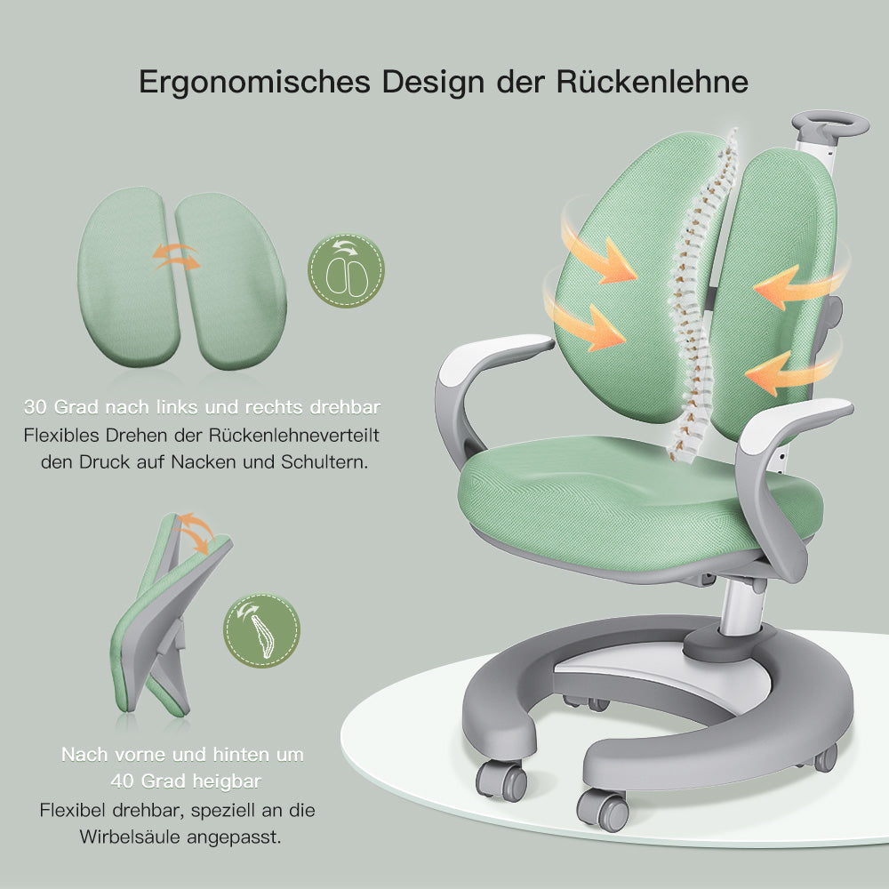 MILO Green Swivel Chair for Children – Ergonomic, Height Adjustable & Growing Design for Kids' Rooms