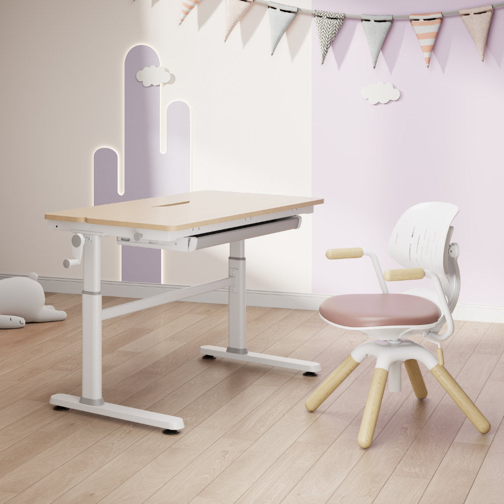 LUCA & LEVI / LAURAKinderschreibtisch höhenverstellbar 100x60 cm mit ergonomischem Lernstuhl – Schüler Set für Kinderzimmer
