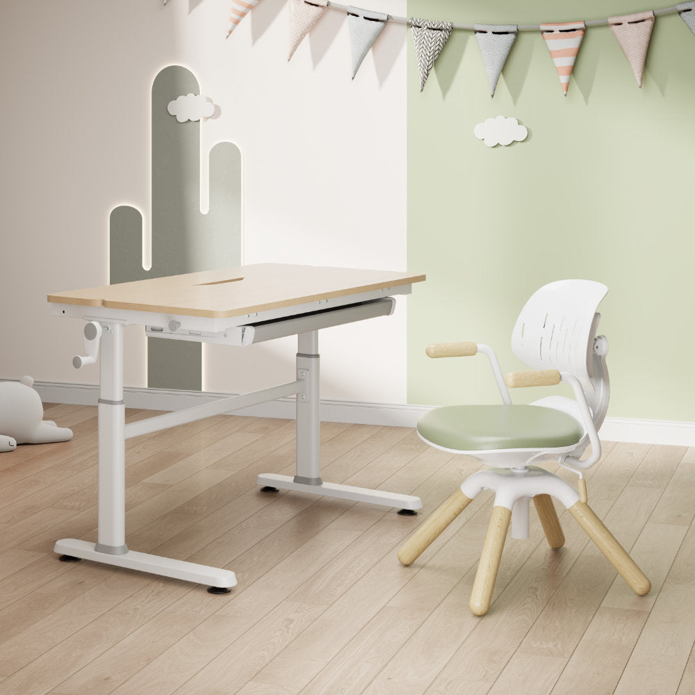 LUCA & LEVI / LAURAKinderschreibtisch höhenverstellbar 100x60 cm mit ergonomischem Lernstuhl – Schüler Set für Kinderzimmer