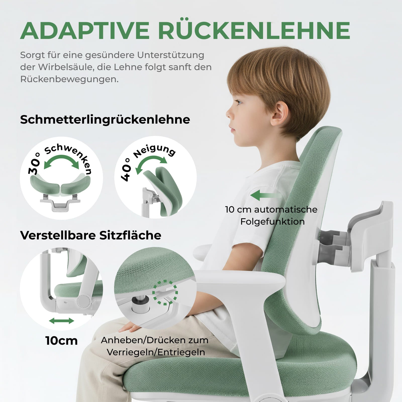 ANTON Kinder Schreibtischstuhl ergonomisch höhenverstellbar – Lernstuhl mit Fußstütze, klappbaren Armlehnen & atmungsaktivem Sitzpolster