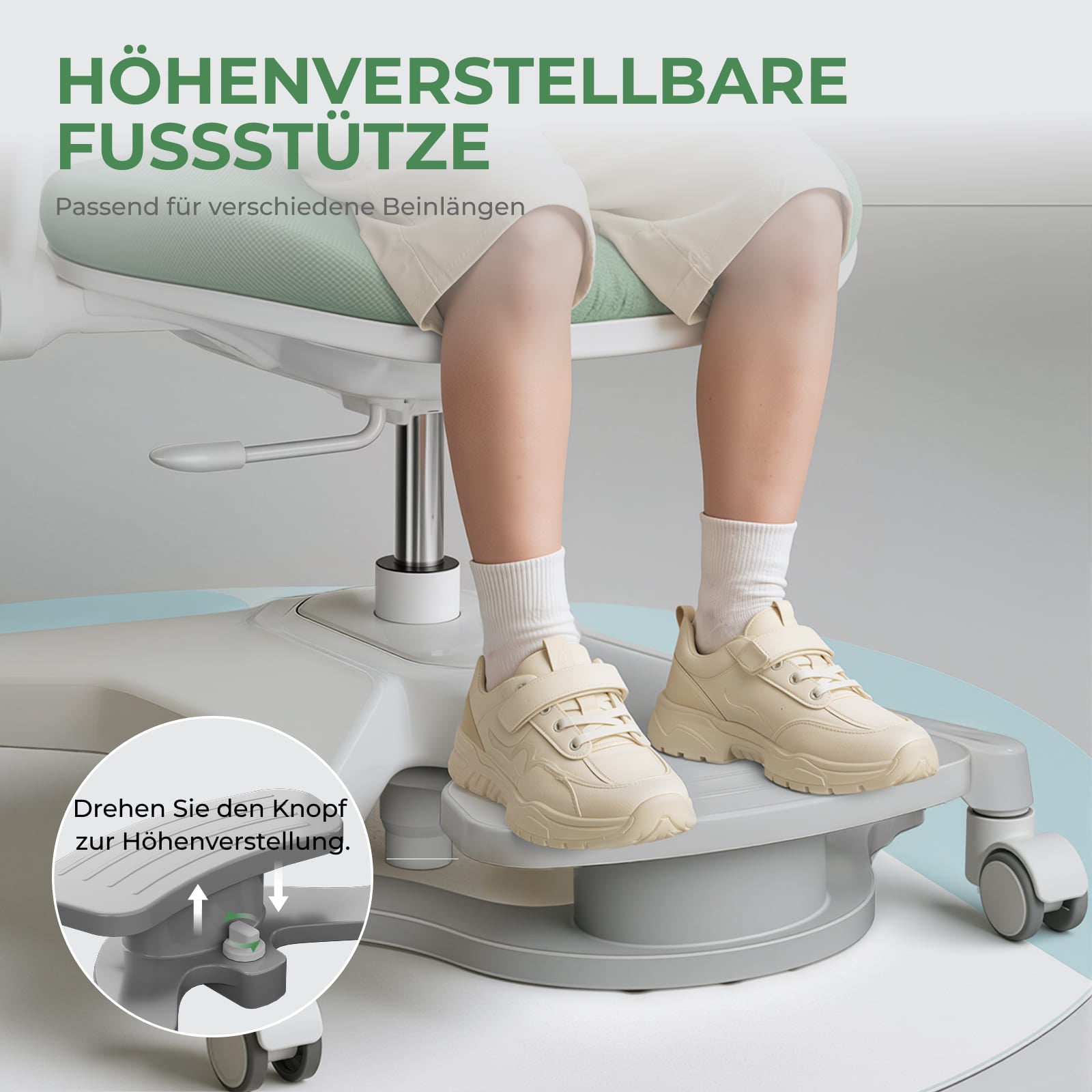 ELIN & ANTON mitwachsendes Kinderschreibtisch & Stuhl SET, höhenverstellbarer Tisch in Weiß 120x60cm und bequemer Stuhl mit Rollen