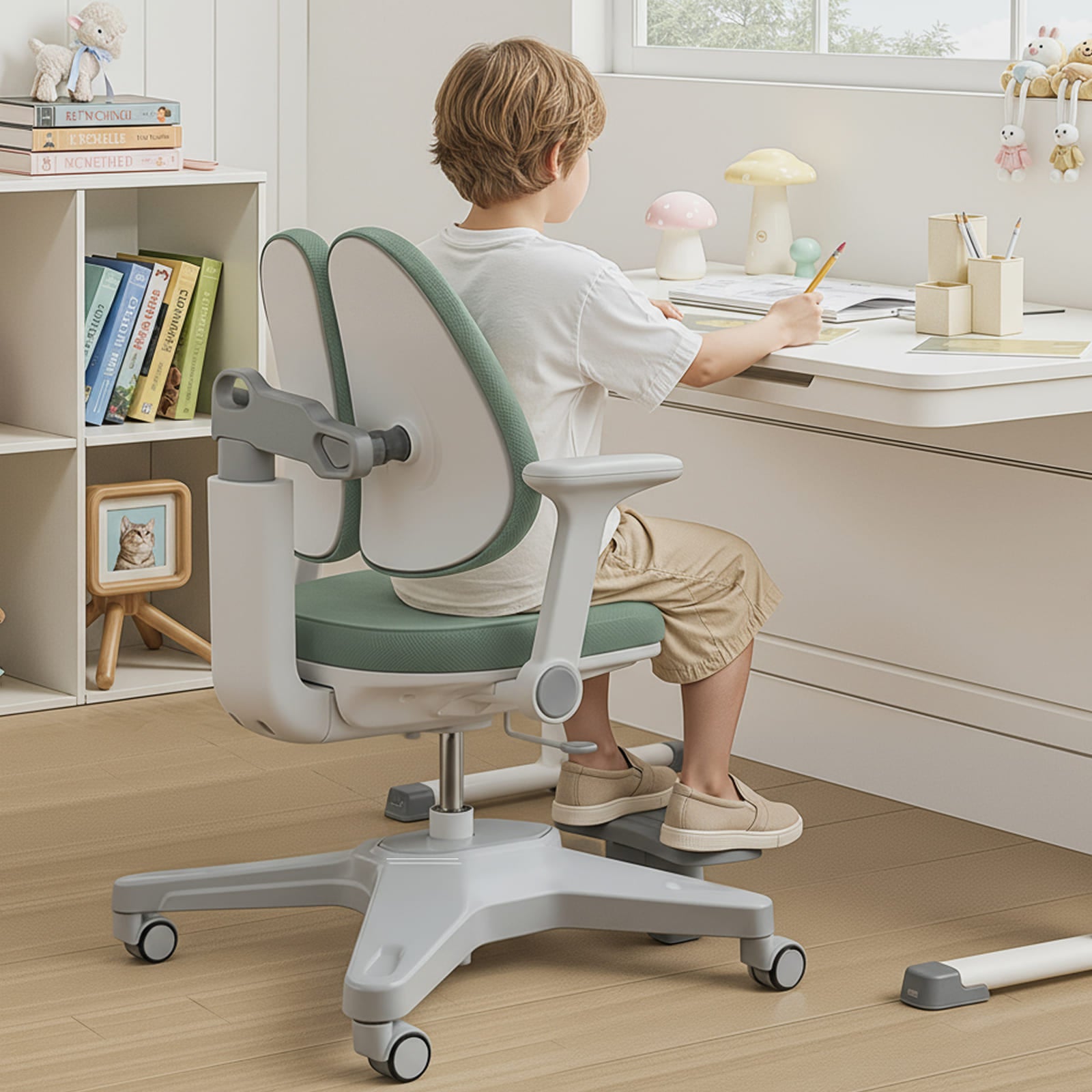 ANTON ergonomic kids chair with adjustable backrest & footrest – height-adjustable study chair for children, students & teenagers
