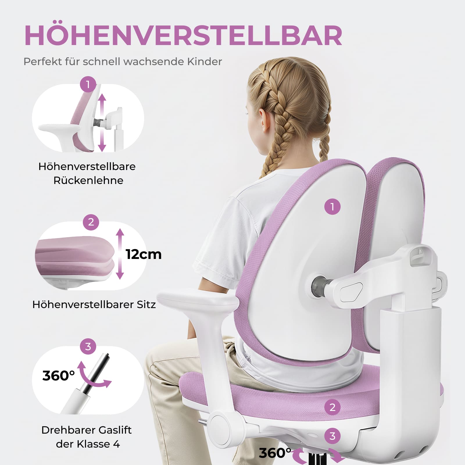 CELIN & ANKE Höhenverstellbares Kinderschreibtisch-und-Stuhl-Set – Mitwachsender Schreibtisch in Holz-Optik mit bequemem Rollstuhl