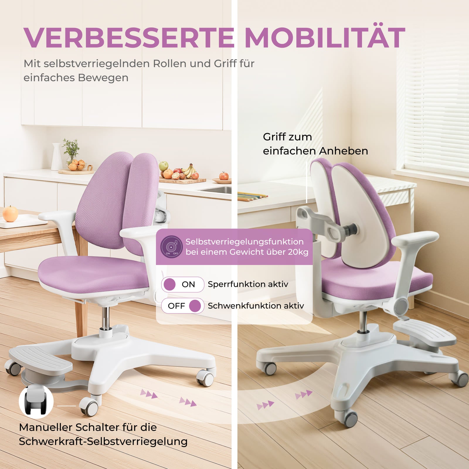 CELIN & ANKE Höhenverstellbares Kinderschreibtisch-und-Stuhl-Set – Mitwachsender Schreibtisch in Holz-Optik mit bequemem Rollstuhl