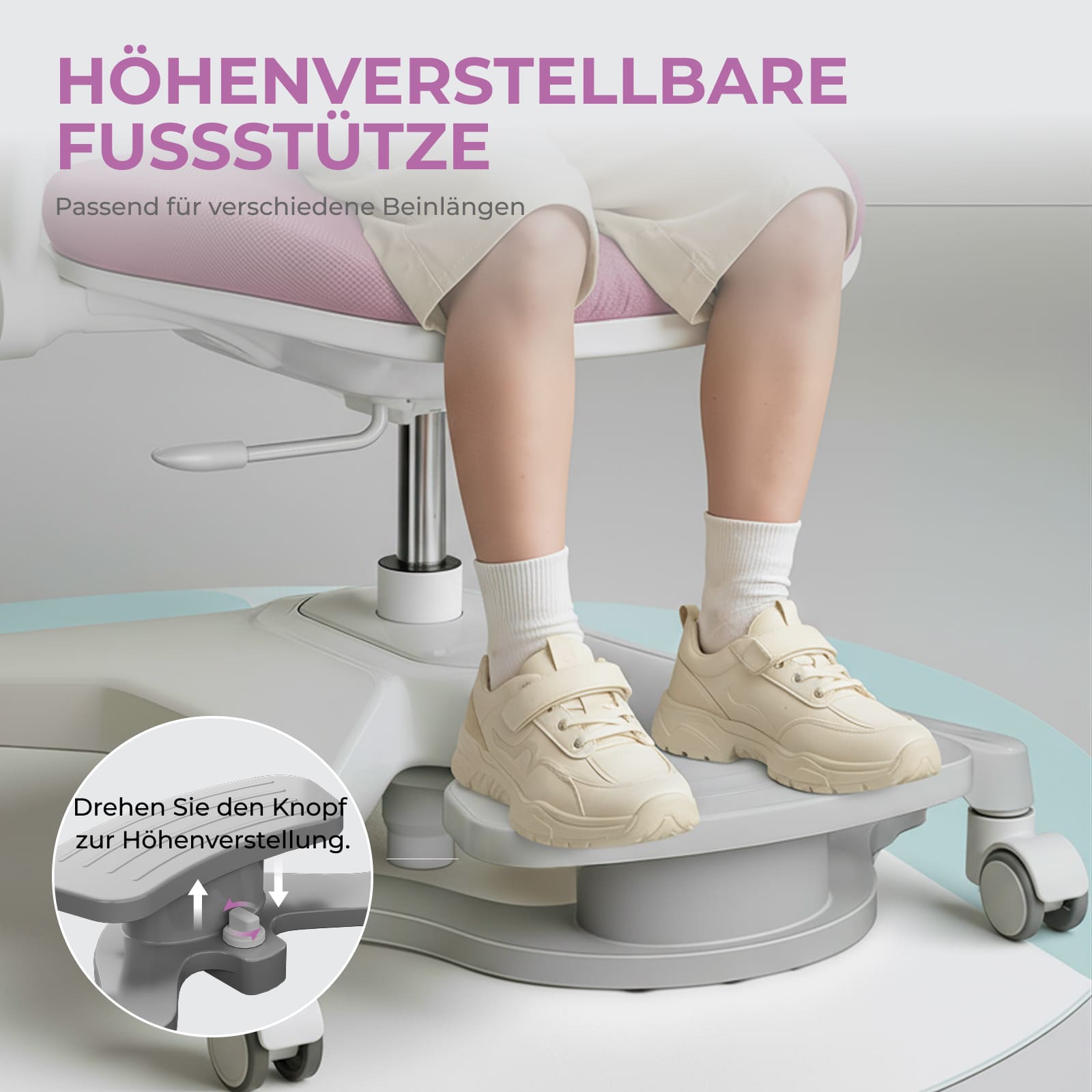 ANKE Ergonomischer Kinderstuhl mit verstellbarer Rückenlehne & Fußstütze – Mitwachsender Schreibtischstuhl für Kinder, Schüler & Jugendliche