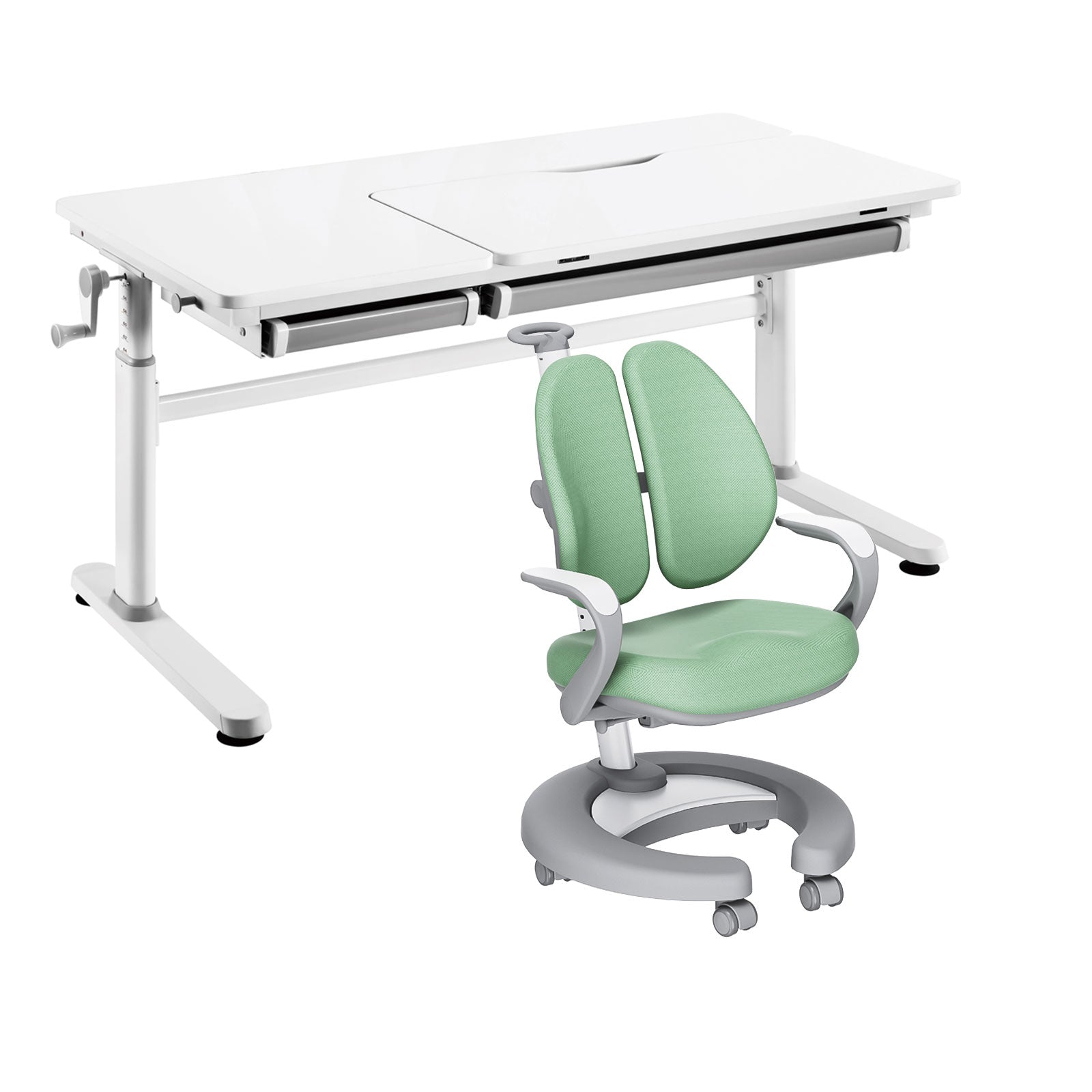 JOJO Height-Adjustable Kids’ Desk – 98x70 cm, Tiltable Top with Drawer, Ergonomic & Stable, for Ages 6+, White/Grey