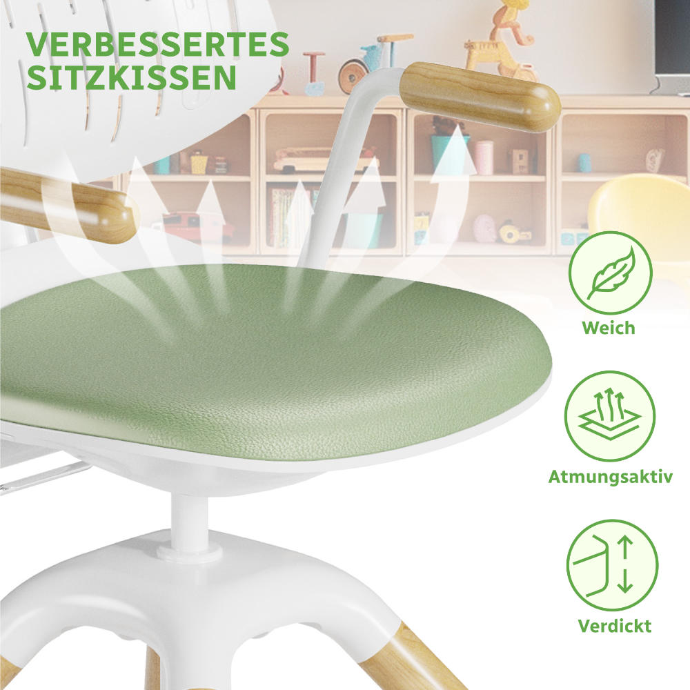 LEVI Ergonomischer mitwachsend Kinder-Drehstuhl mit höhenverstellbarem Sitz, neigbarer Rückenlehne und Sitzfläche, ideal für Kinder & Jugendliche