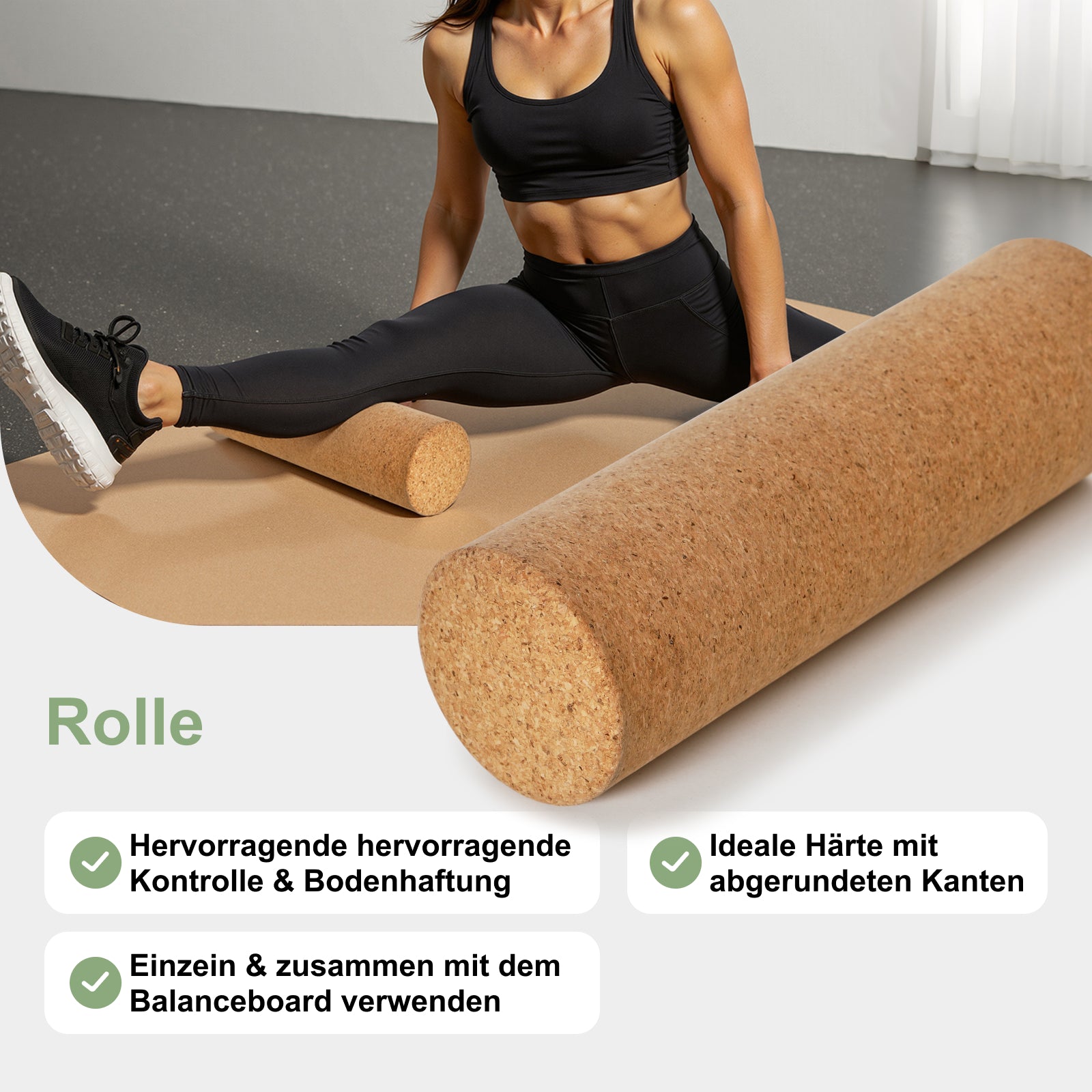 ROLLO Balance Board aus Holz mit Korkrolle – trainiert Gleichgewicht, Core und Koordination. Für Kinder ab 4 Jahren & Erwachsene, bis 160 kg belastbar