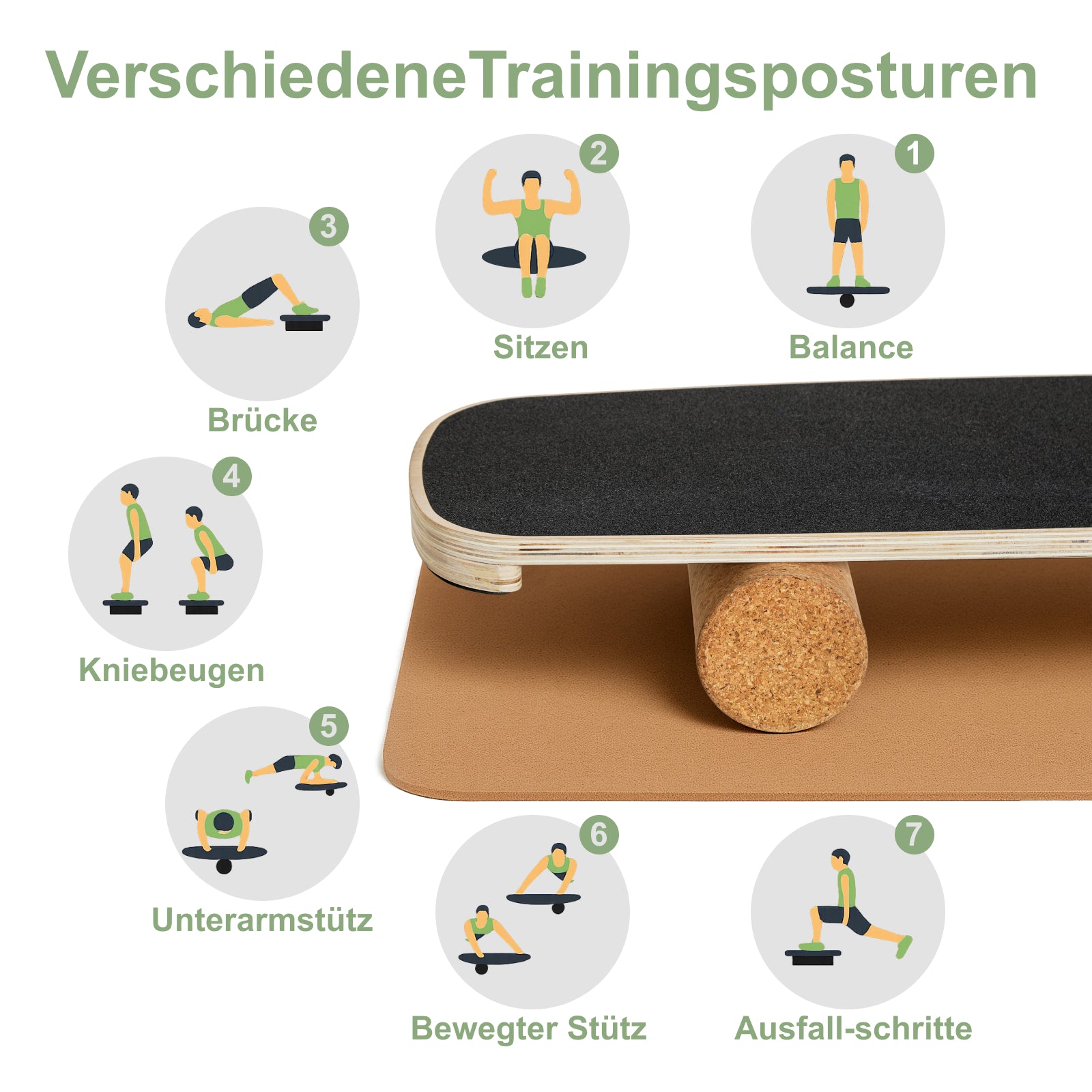 ROLLO Balance Board aus Holz mit Korkrolle – trainiert Gleichgewicht, Core und Koordination. Für Kinder ab 4 Jahren & Erwachsene, bis 160 kg belastbar