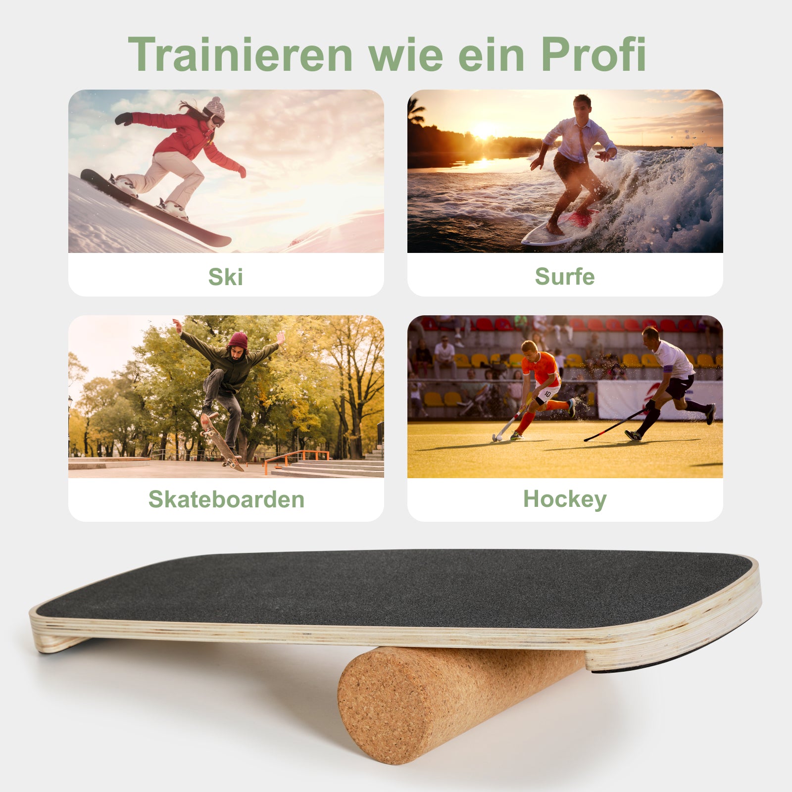 ROLLO Balance Board aus Holz mit Korkrolle – trainiert Gleichgewicht, Core und Koordination. Für Kinder ab 4 Jahren & Erwachsene, bis 160 kg belastbar