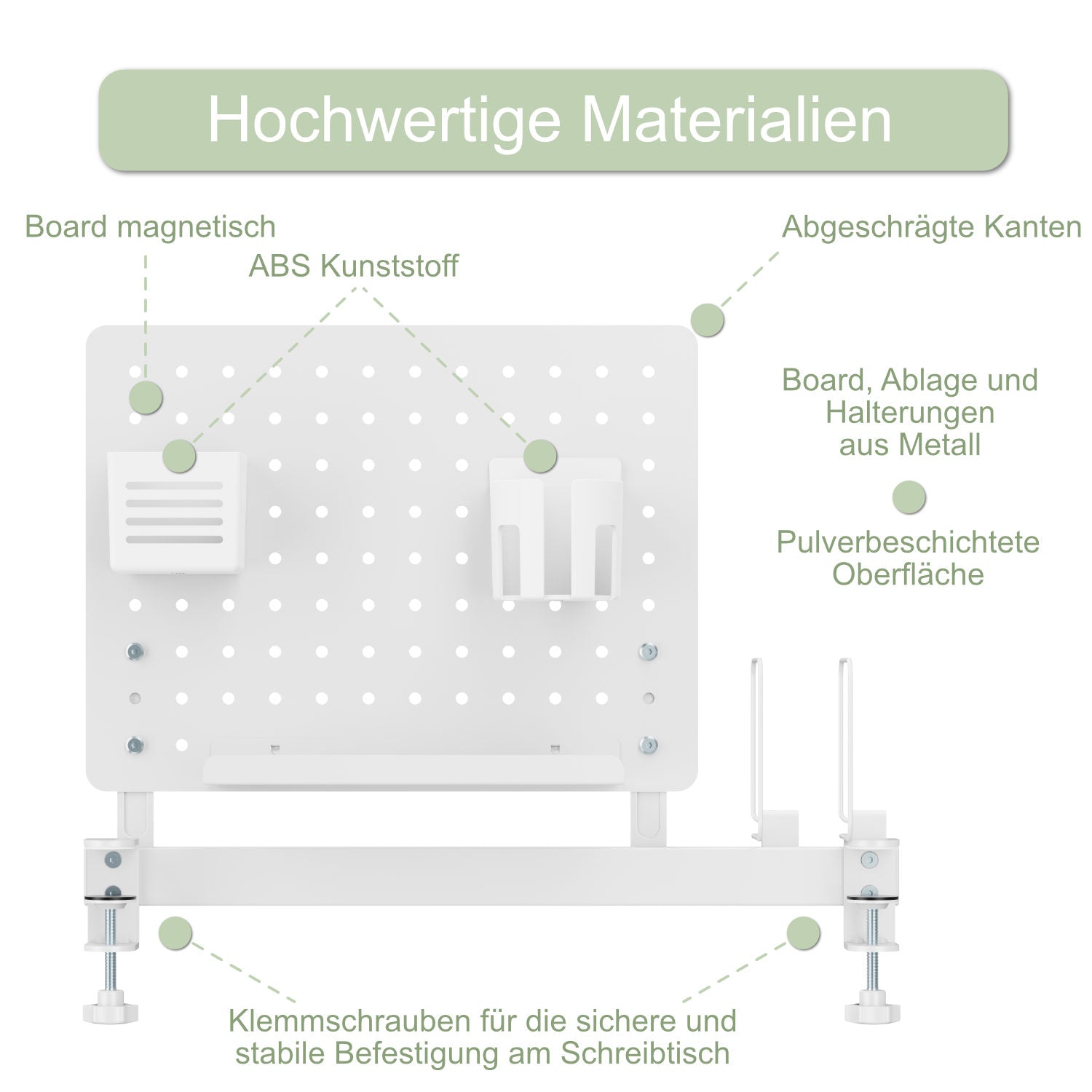 TINO Memo Pegboard Set – White Wall Organizer for Kids’ Desk, Perforated Board with Hooks & Storage Shelves