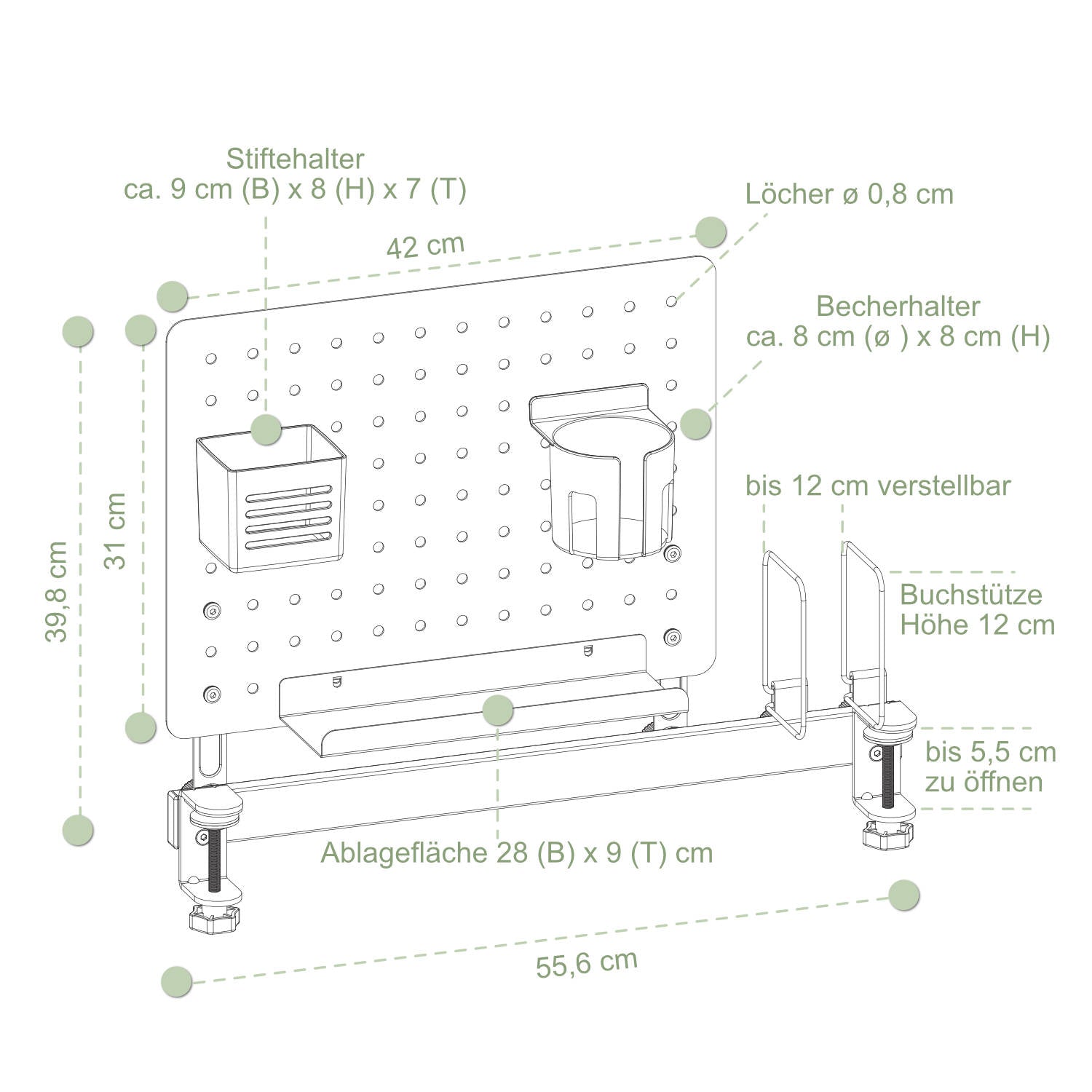 TINO Memo Pegboard Set – White Wall Organizer for Kids’ Desk, Perforated Board with Hooks & Storage Shelves