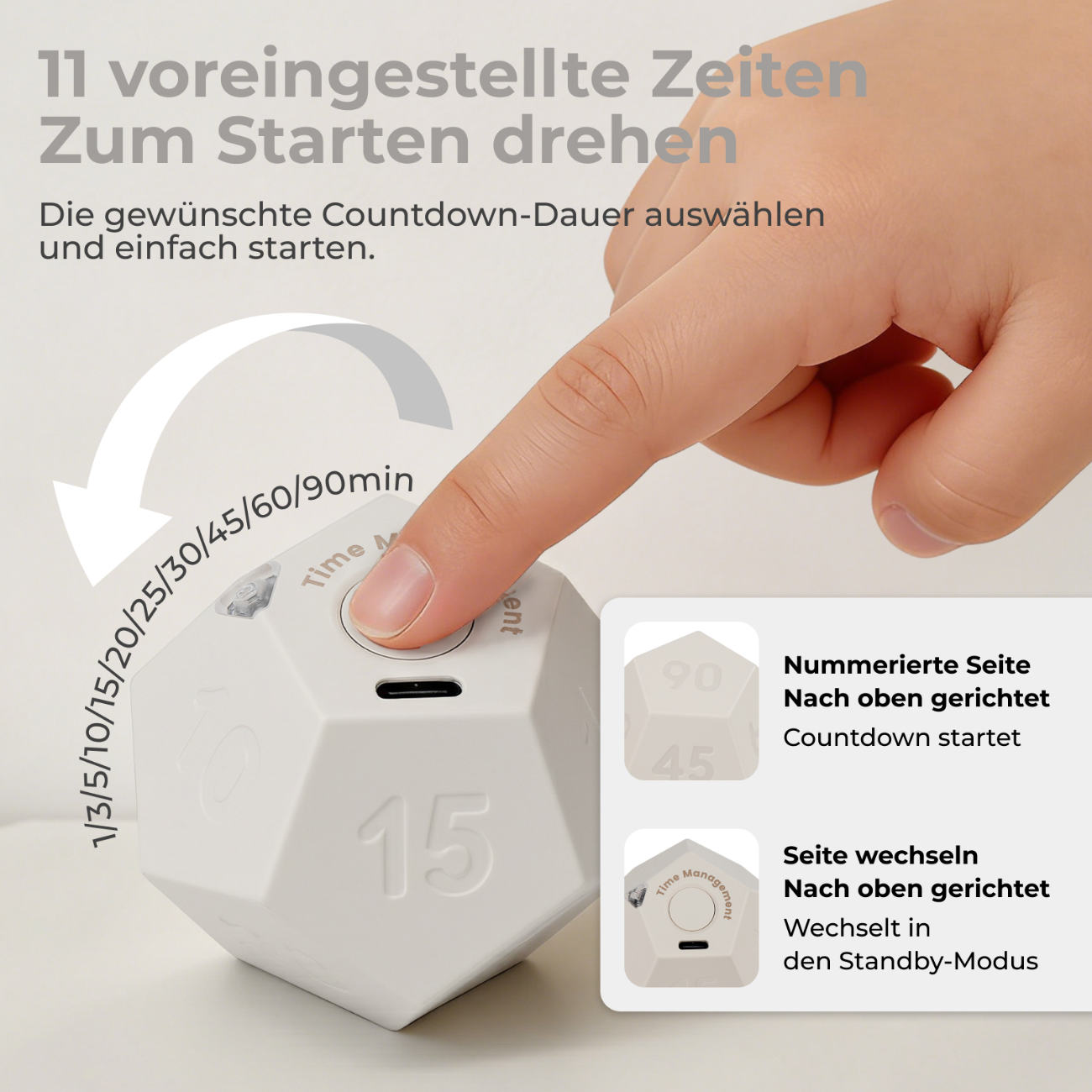 HOKO TICKO Würfel-Timer mit automatischem Countdown-Start durch Drehen