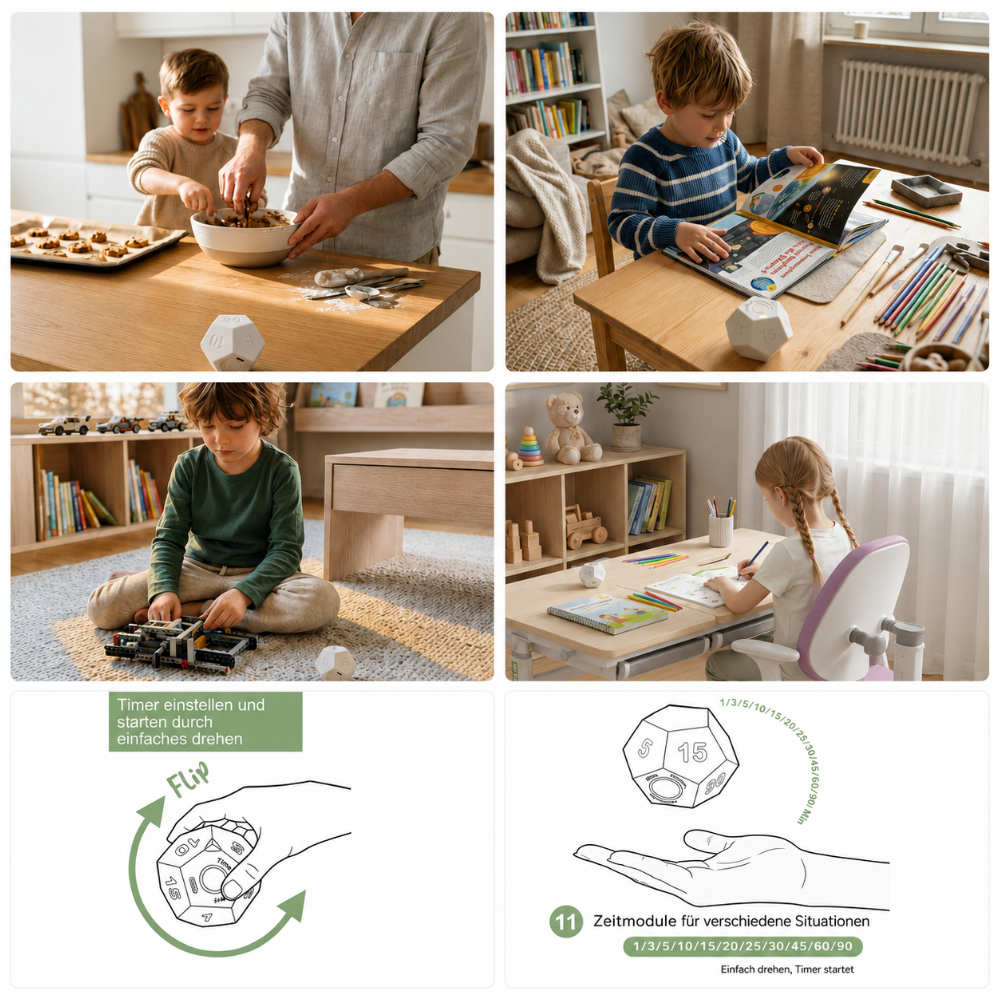 HOKO TICKO Würfel-Timer mit automatischem Countdown-Start durch Drehen