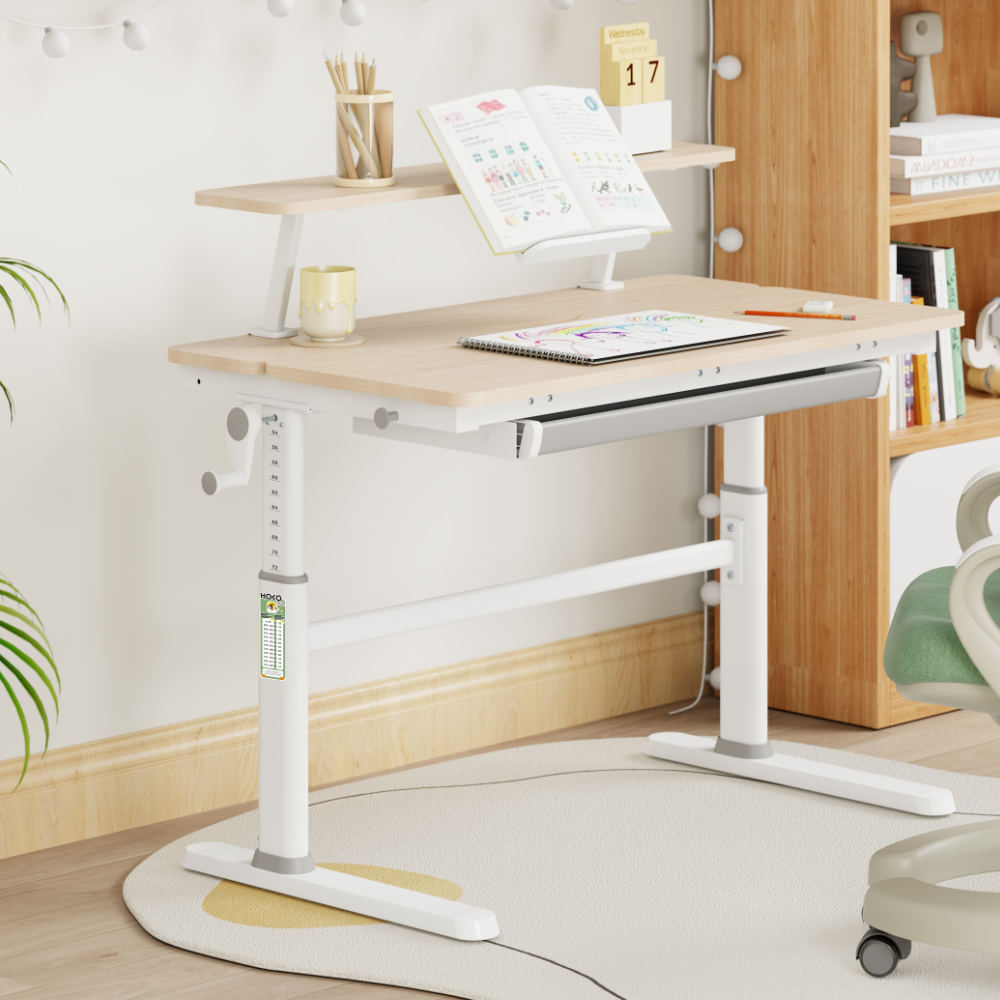 LUKA & ALVO, Ergonomischer höhenverstellbar Jugend-Schreibtisch 100x60 cm und Butler SET, Holz-Optik