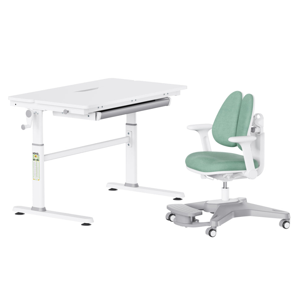 JANA & ANTON Kinder-Schreibtisch & Stuhl Set – Höhenverstellbarer, mitwachsender Tisch in Weiß mit bequemem Stuhl auf Rollen