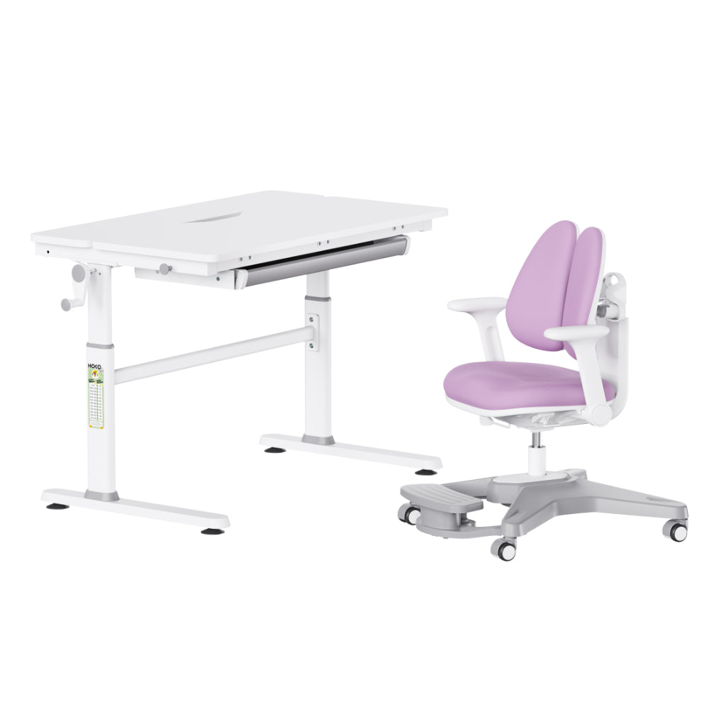 JANA & ANKE Kinderschreibtisch-Set mitwachsend – Weißer, höhenverstellbarer Tisch mit ergonomischem Stuhl mit Rollen