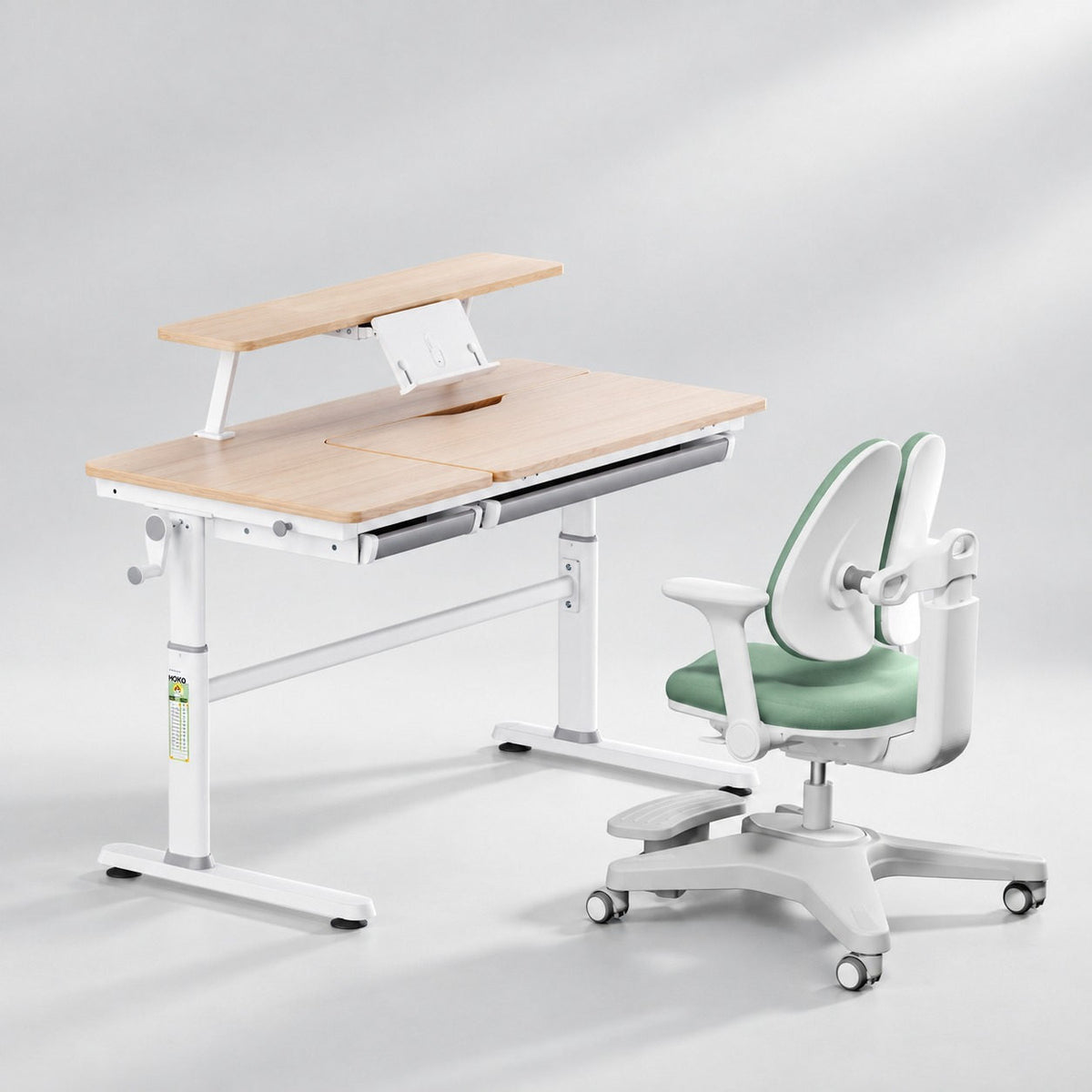 HOKO Höhenverstellbares Kinderschreibtisch-Set 120x60 cm mit ergonomischem Kinderstuhl mit Rollen