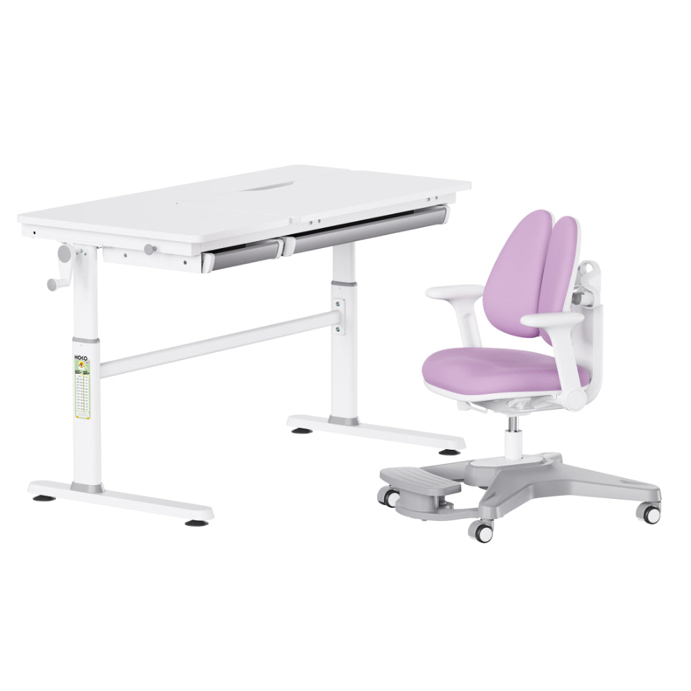 ELIN & ANKE Ergonomisches Kinderschreibtisch-Set – Weißer, höhenverstellbarer Tisch mit bequemem Rollstuhl