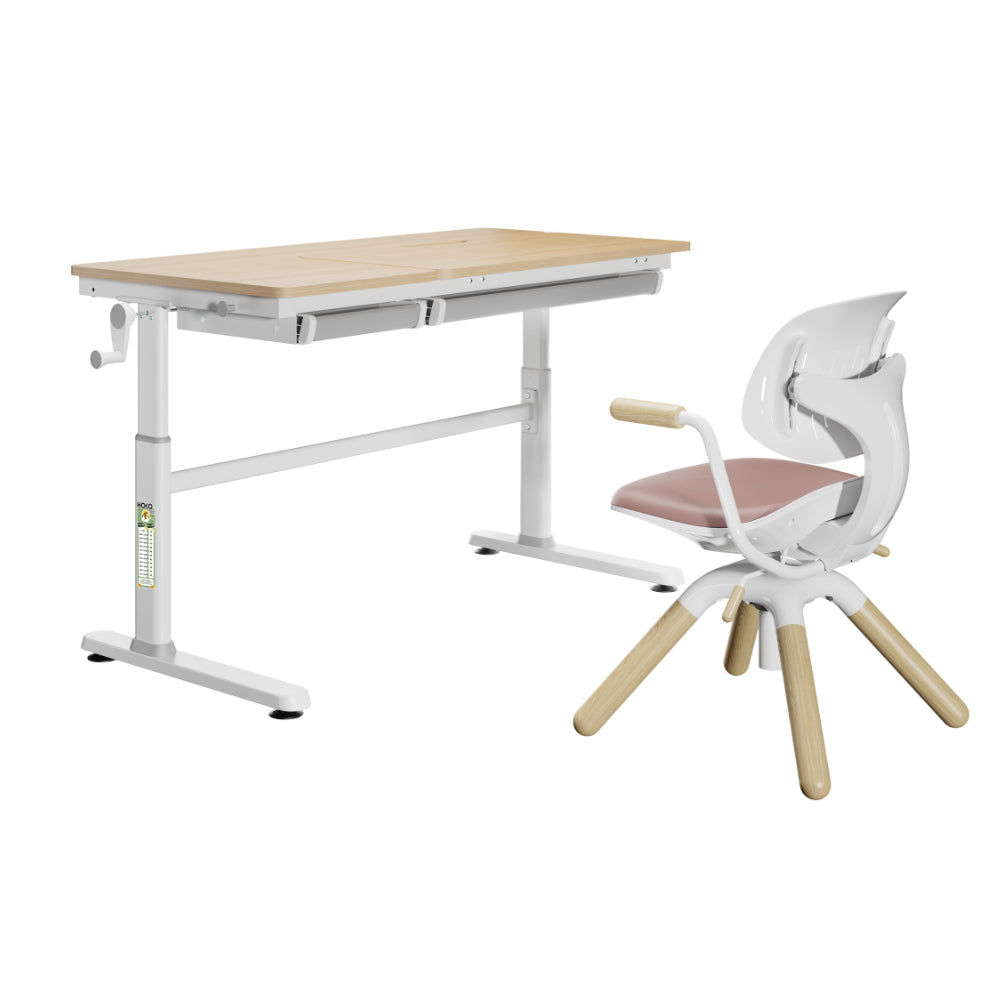 CELIN & LEVI / LAURA Schülerschreibtisch höhenverstellbar 120x60 cm + Lernstuhl – ergonomisches Kinder Lern-Set