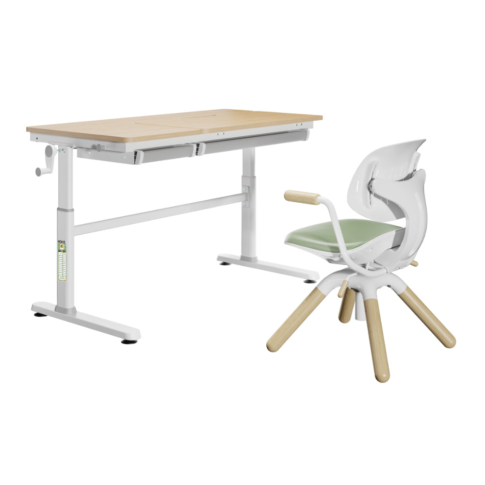 CELIN & LEVI / LAURA Schülerschreibtisch höhenverstellbar 120x60 cm + Lernstuhl – ergonomisches Kinder Lern-Set