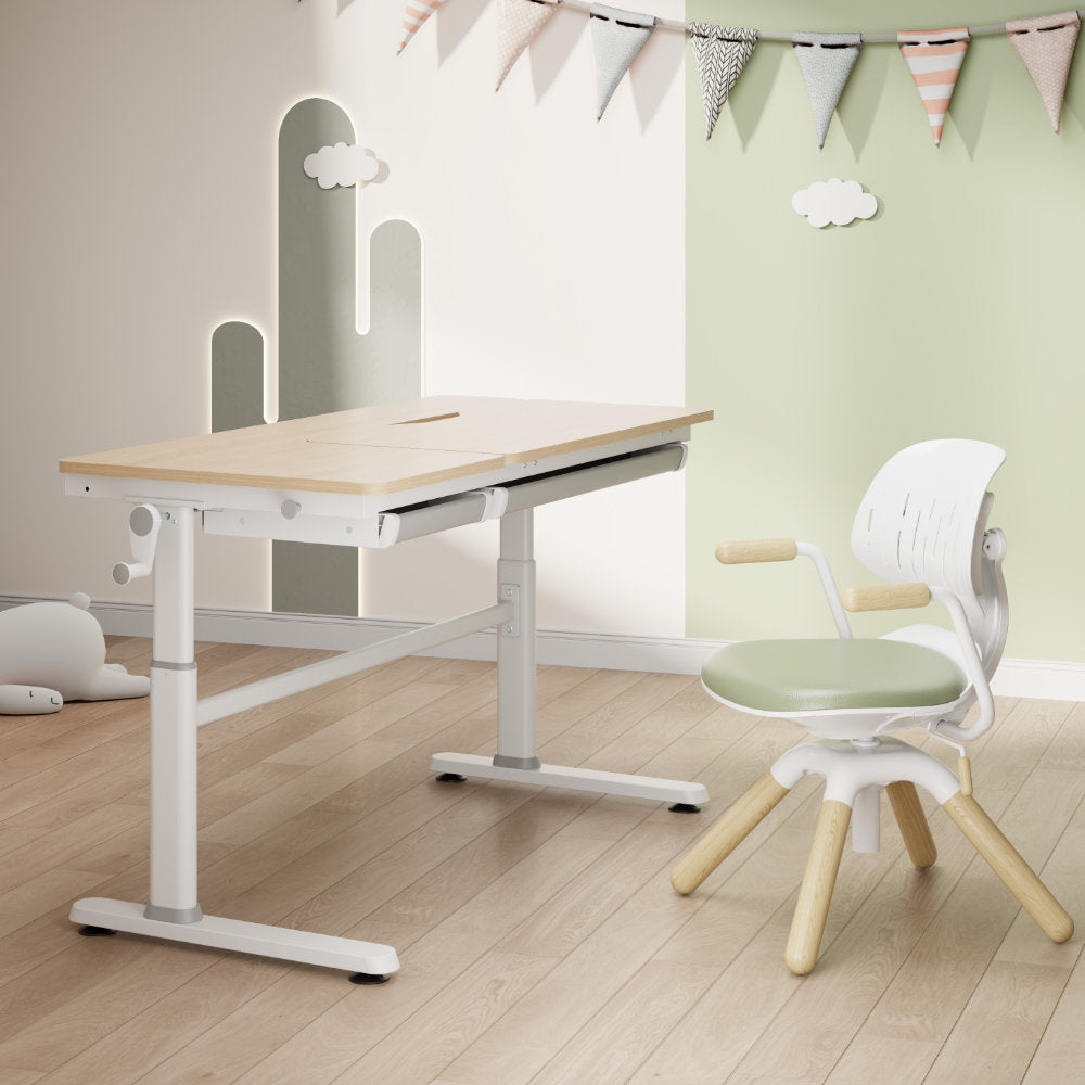 CELIN & LEVI / LAURA Schülerschreibtisch höhenverstellbar 120x60 cm + Lernstuhl – ergonomisches Kinder Lern-Set