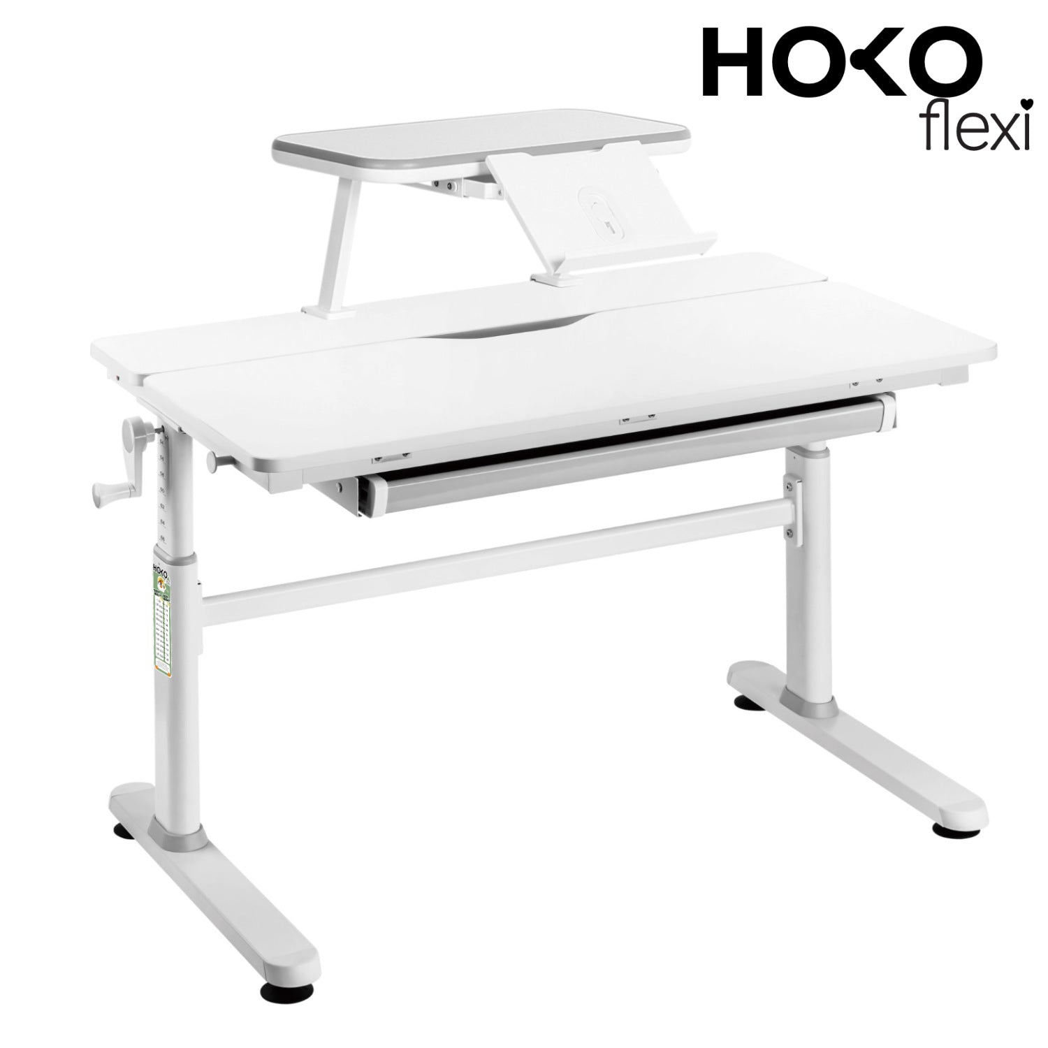 JANA & LUBU, Ergonomisches Kinderschreibtisch-Set mit Buchhalter – Manuell höhenverstellbar, neigbare Tischplatte, 100x60 cm, Weiß