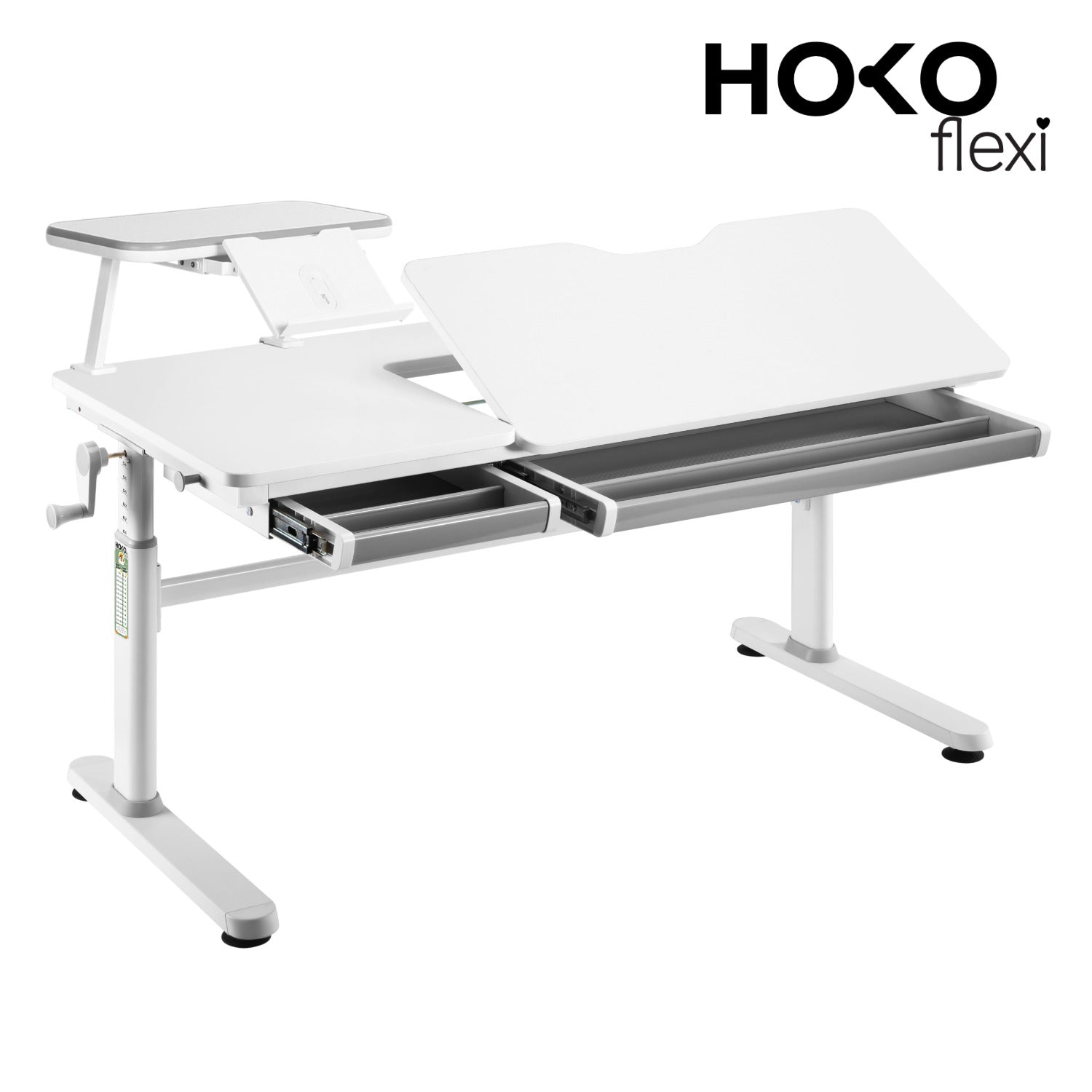 ELIN und LUBU Kinderschreibtisch-Set mit Buchstütze – Höhenverstellbar & neigbar, 120x60 cm, Weiß