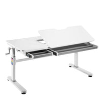 ELIN Kinderschreibtisch höhenverstellbar 120x60 cm – mit neigbare Tischplatte & Schublade, ergonomisch, für Kinder & Jugendliche, in Weiß