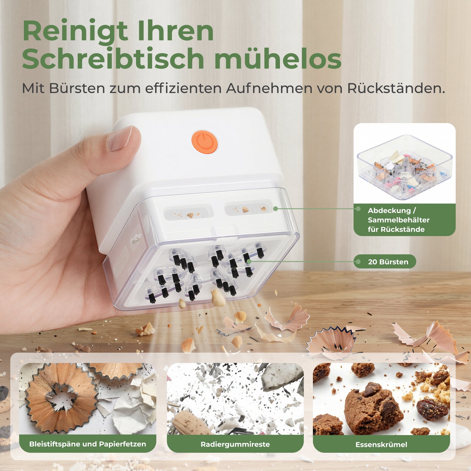 HOKO Mini Tischstaubsauger, USB-C wiederaufladbar, kabelloser Krümelsauger für Schreibtisch, Büro und Zuhause