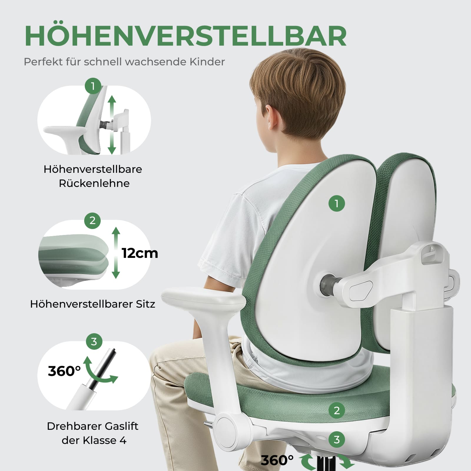 CELIN & ANTON Adjustable Kids Desk & Chair Set – Height-Adjustable Desk in Wood Look with Rolling Chair