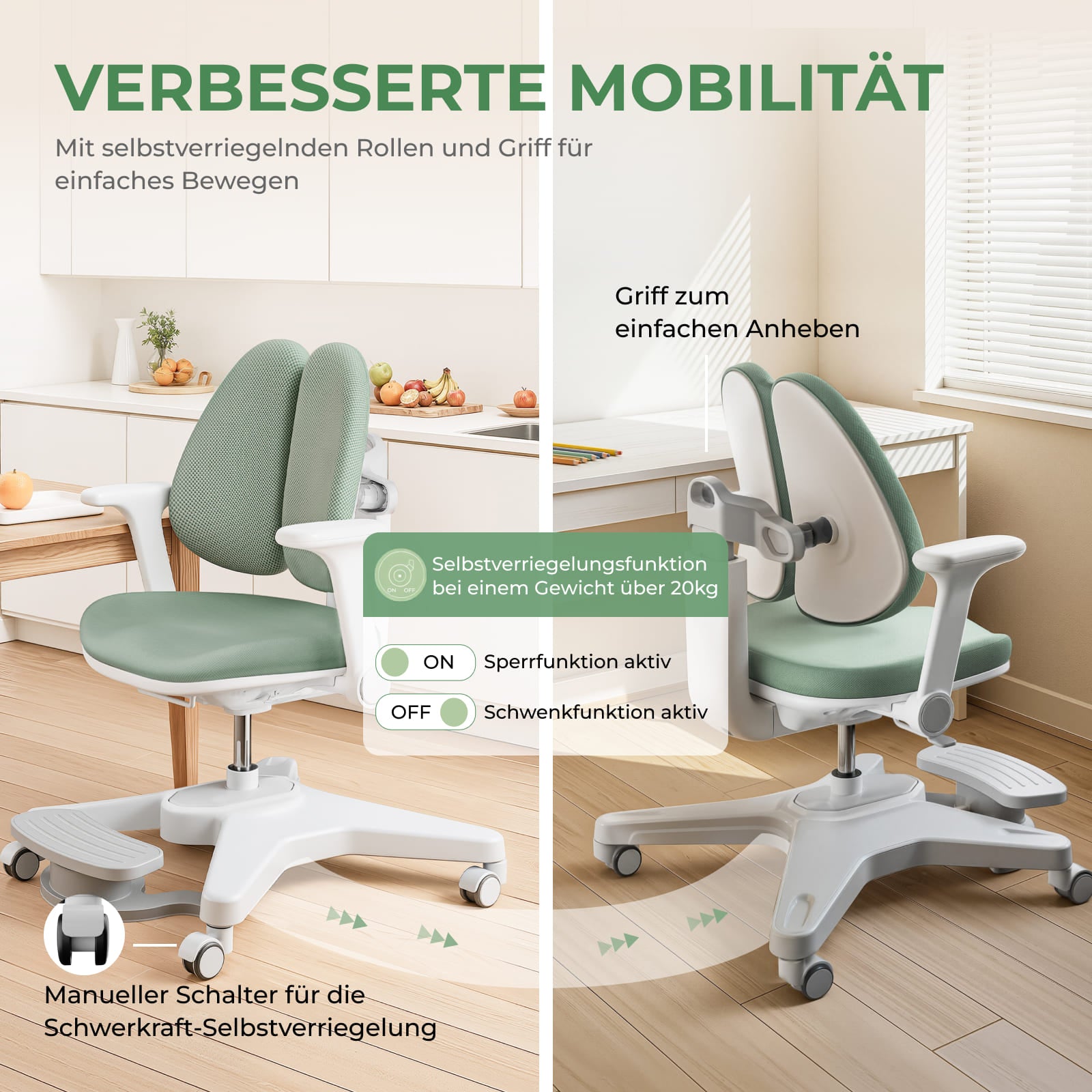 CELIN & ANTON Adjustable Kids Desk & Chair Set – Height-Adjustable Desk in Wood Look with Rolling Chair