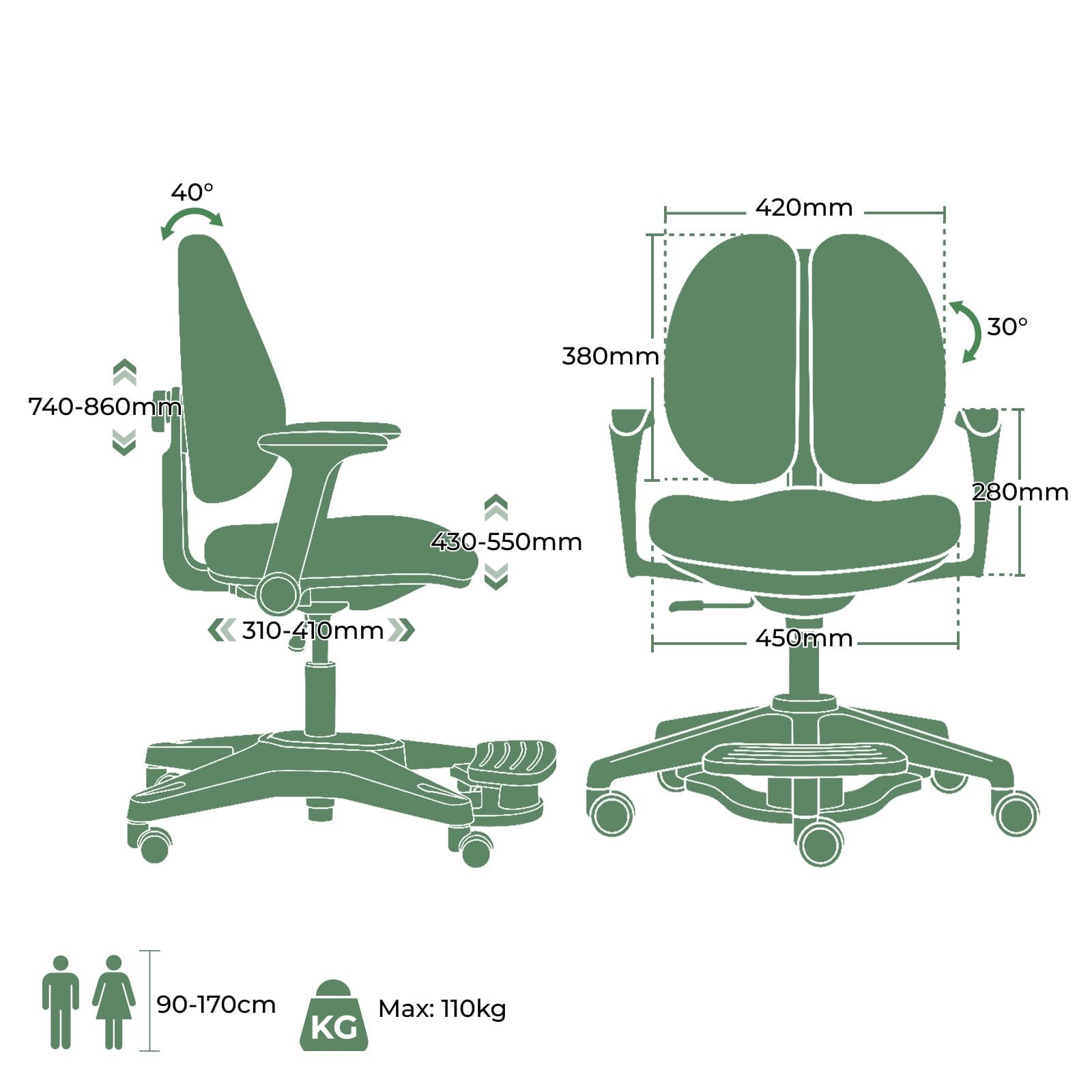 CELIN & ANTON Adjustable Kids Desk & Chair Set – Height-Adjustable Desk in Wood Look with Rolling Chair